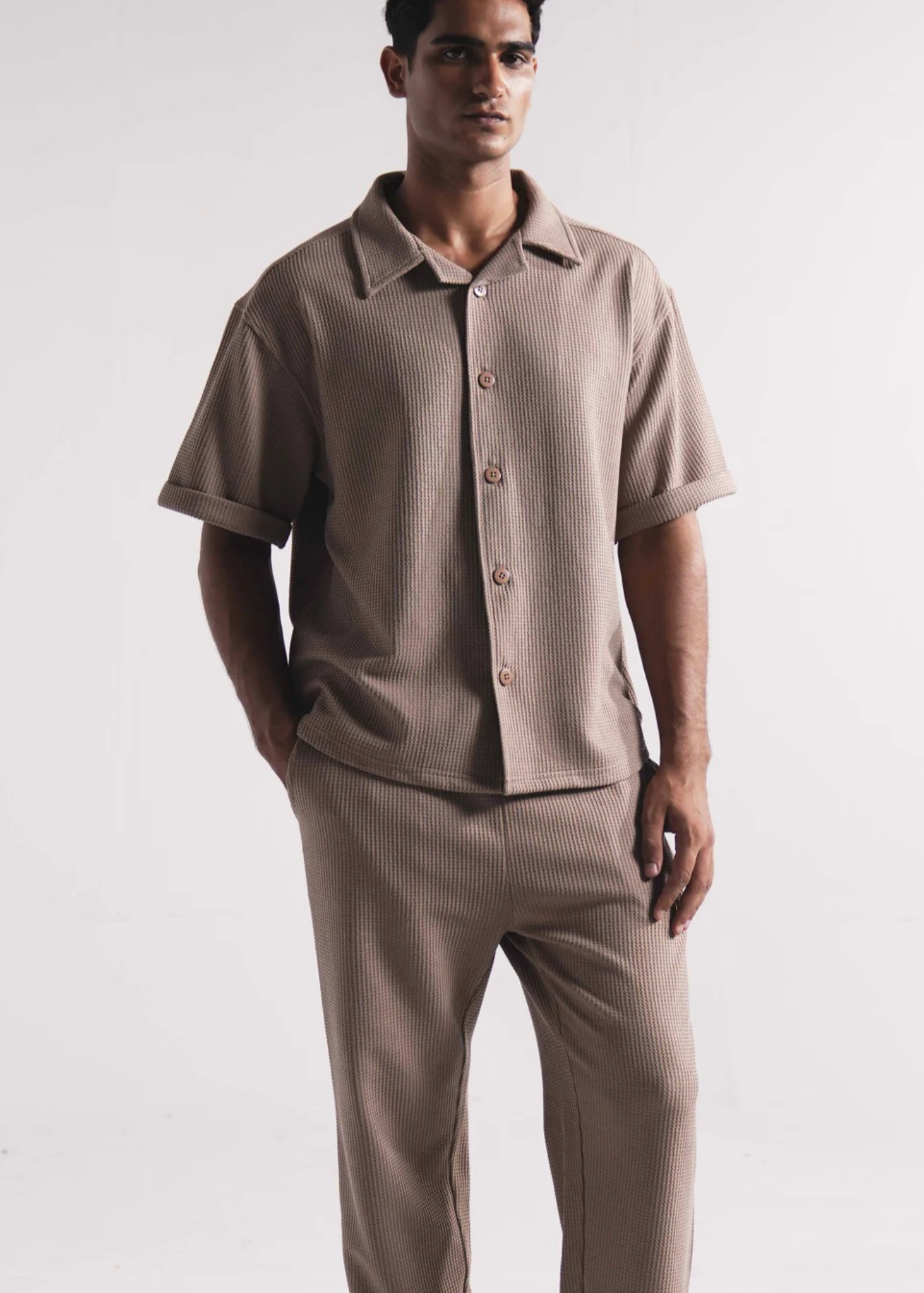 jersey knit Trousers in Tan brown by Verve