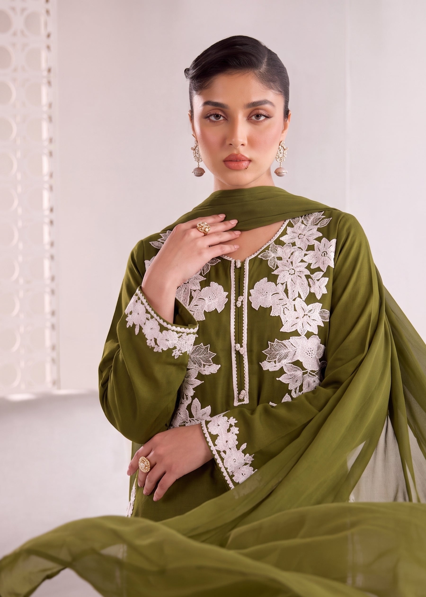 linen Kurta Set in Olive green