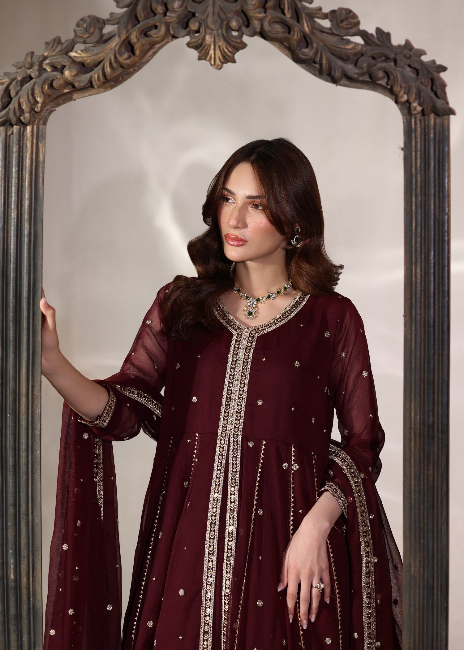 chiffon Pishwas in Maroon