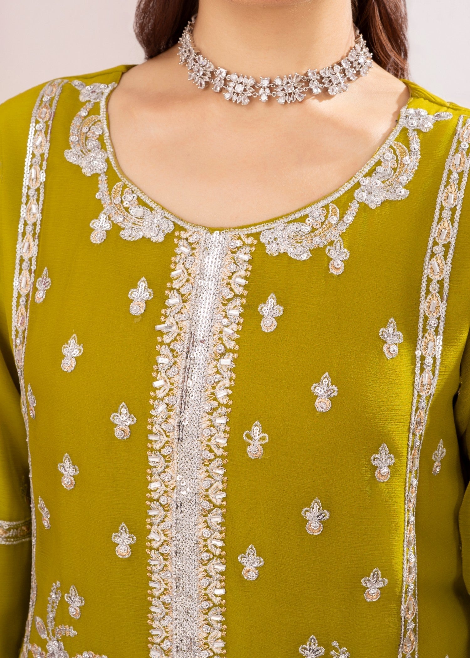 chiffon Kurta Set in Apple green