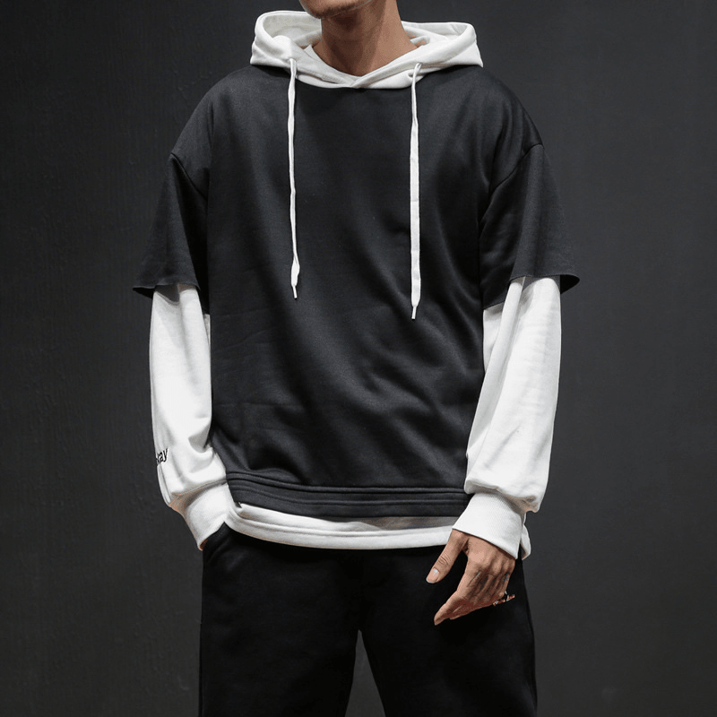 Men'S Sweater Japanese Retro Hip-Hop Fake Two-Piece Suit