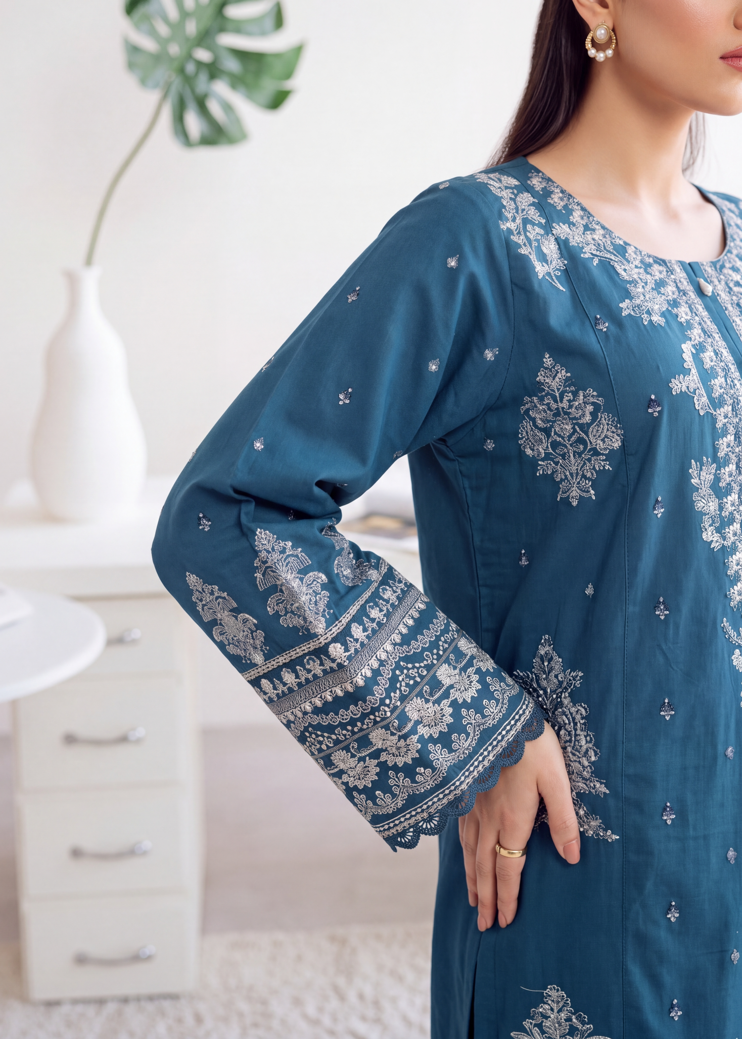 lawn Kurta Set in Ocean blue
