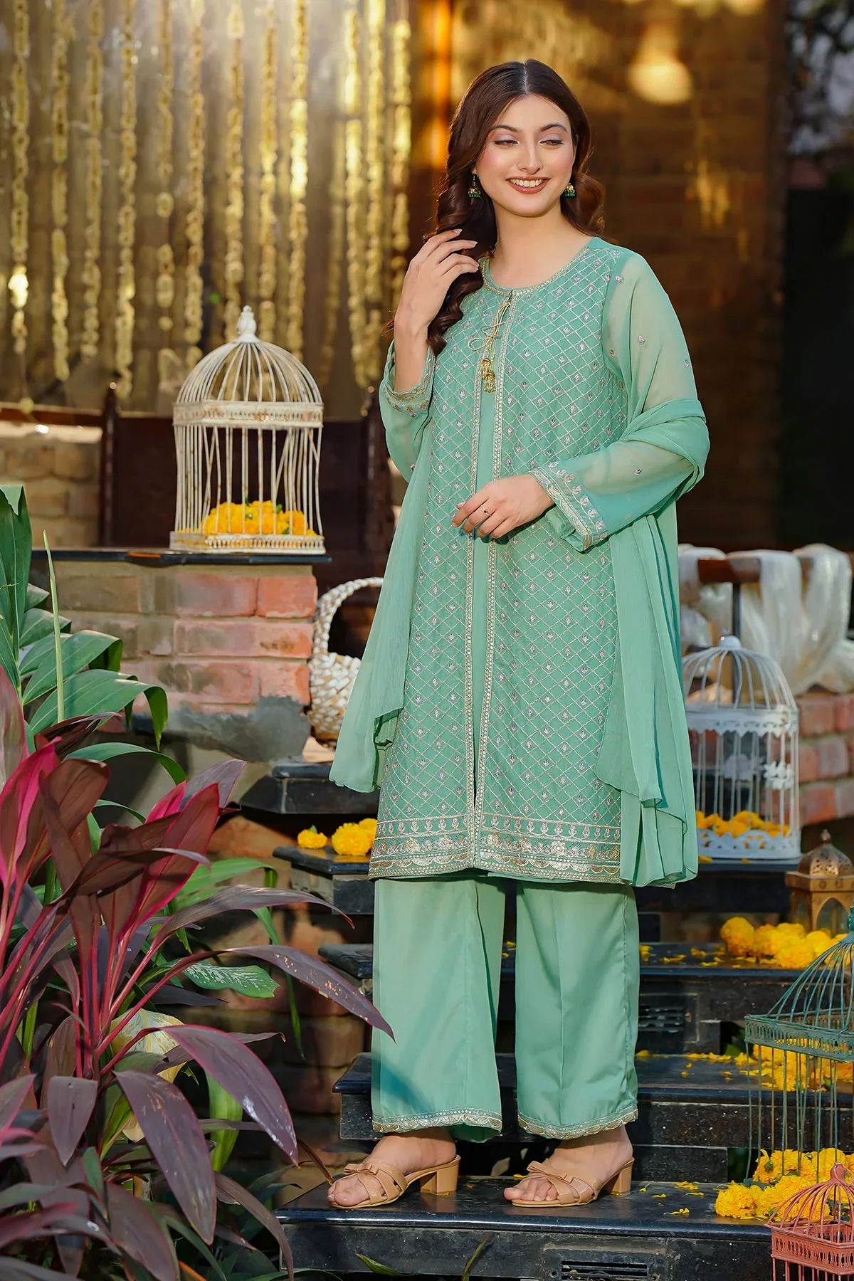 chiffon Gown in Mint green