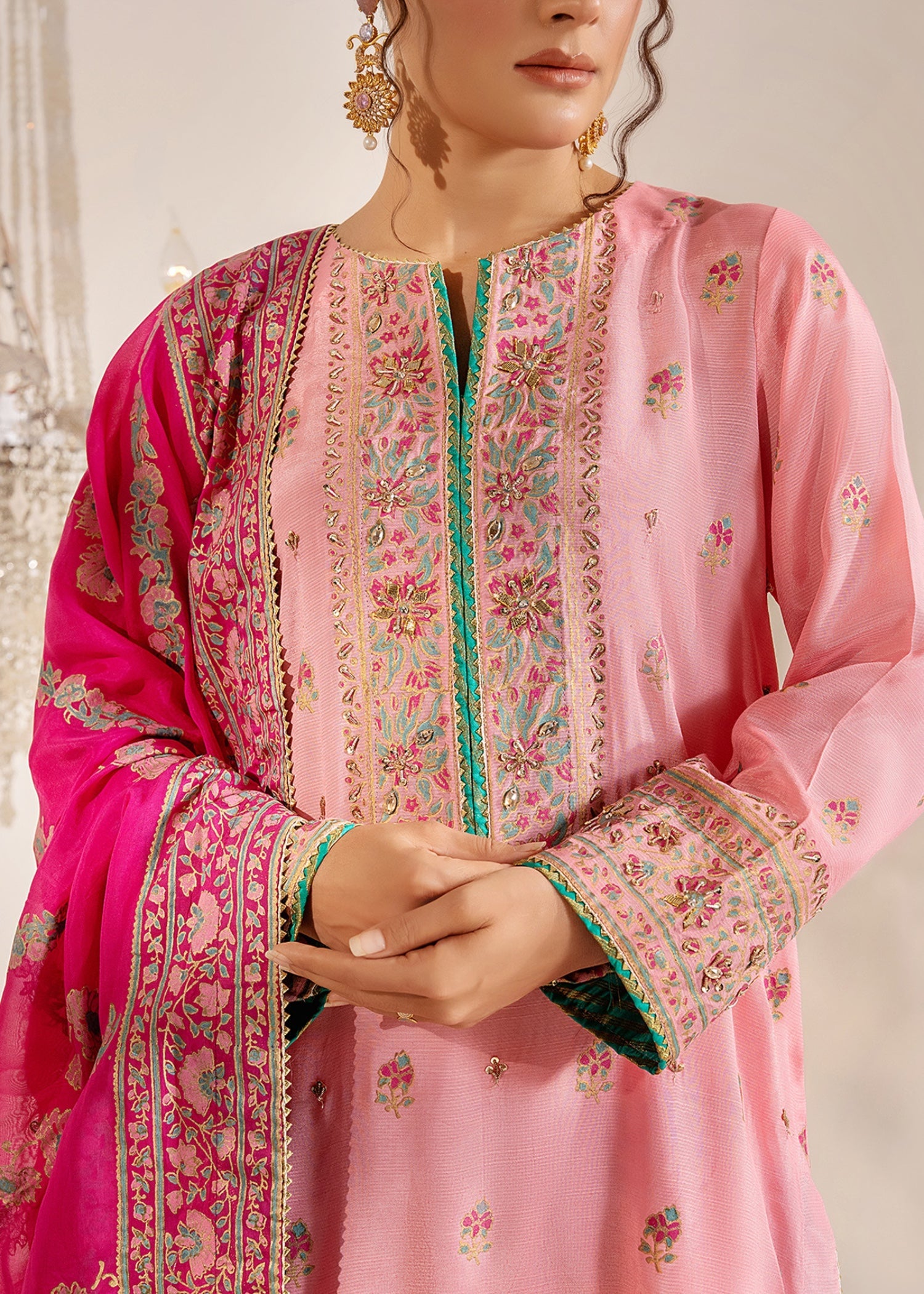 raw silk Unstitched in Blush pink