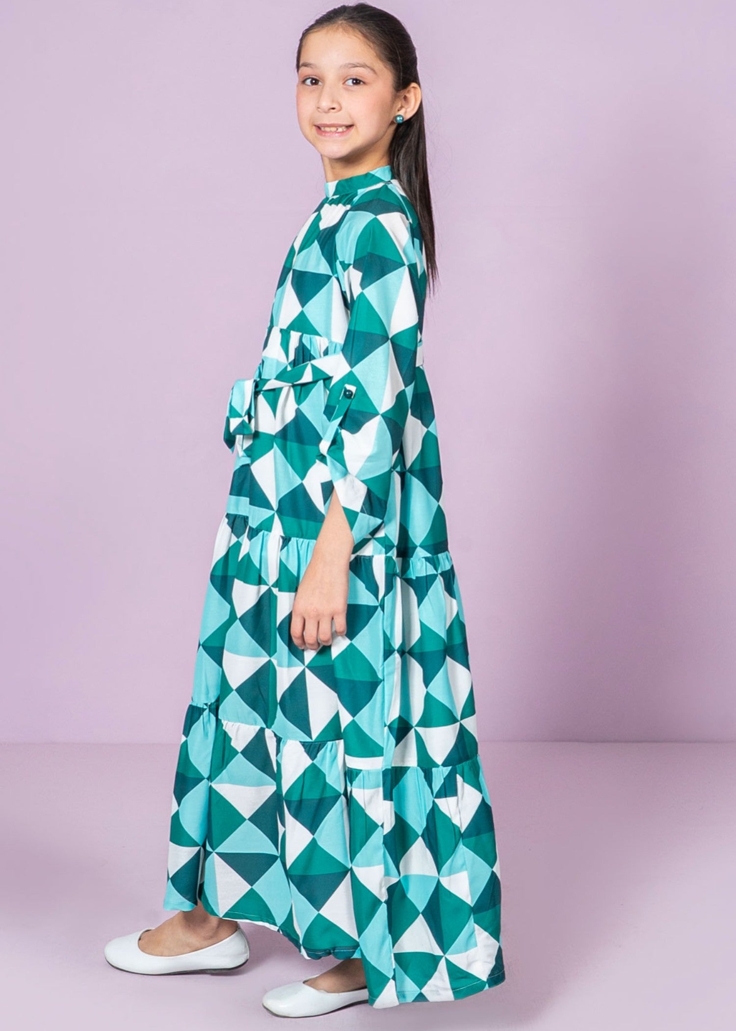 poly lawn Frock in Parrot green