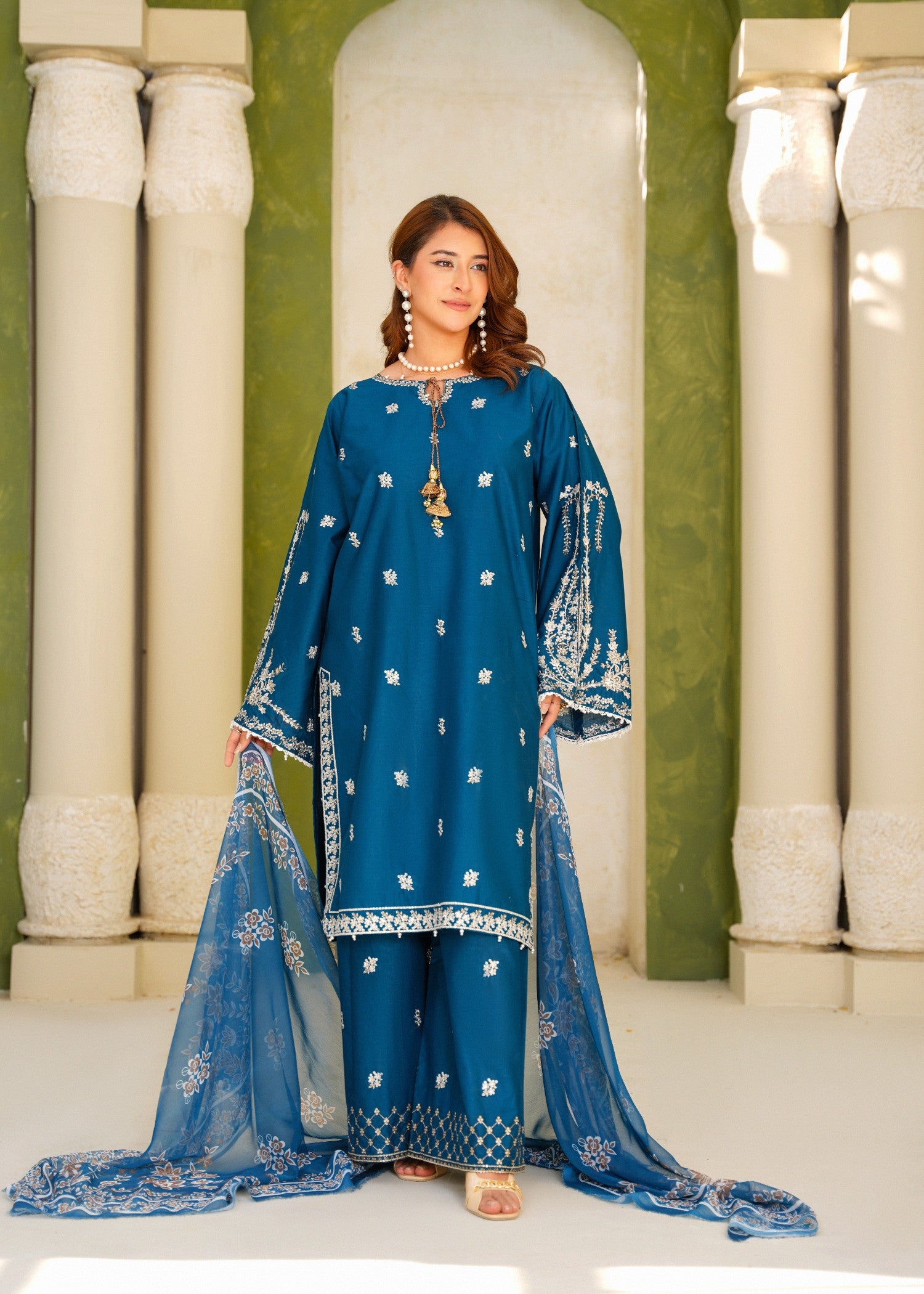 lawn cotton Kurta Set in Dark blue