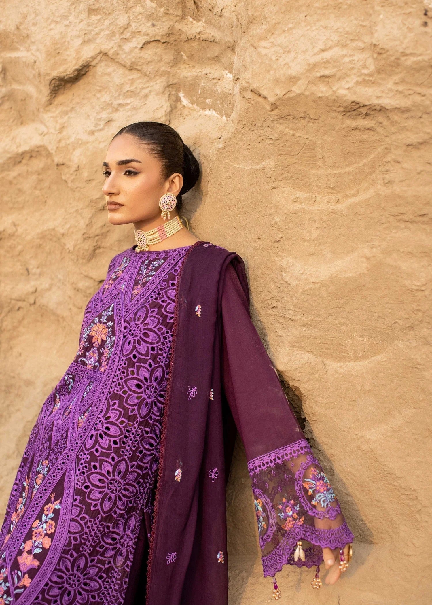 cotton Kurta Set in Plum purple