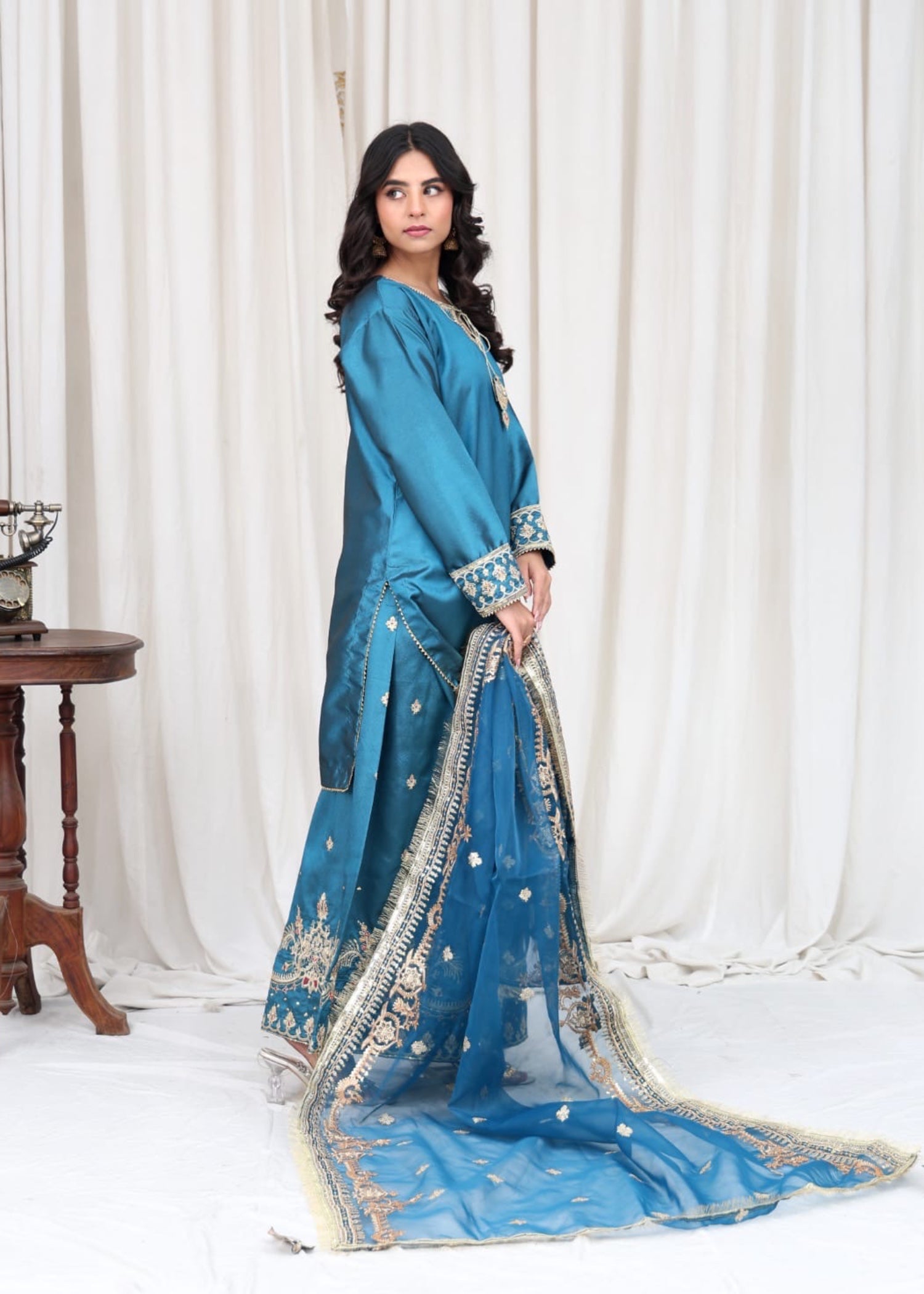 silk Kurta Set in Carolina blue
