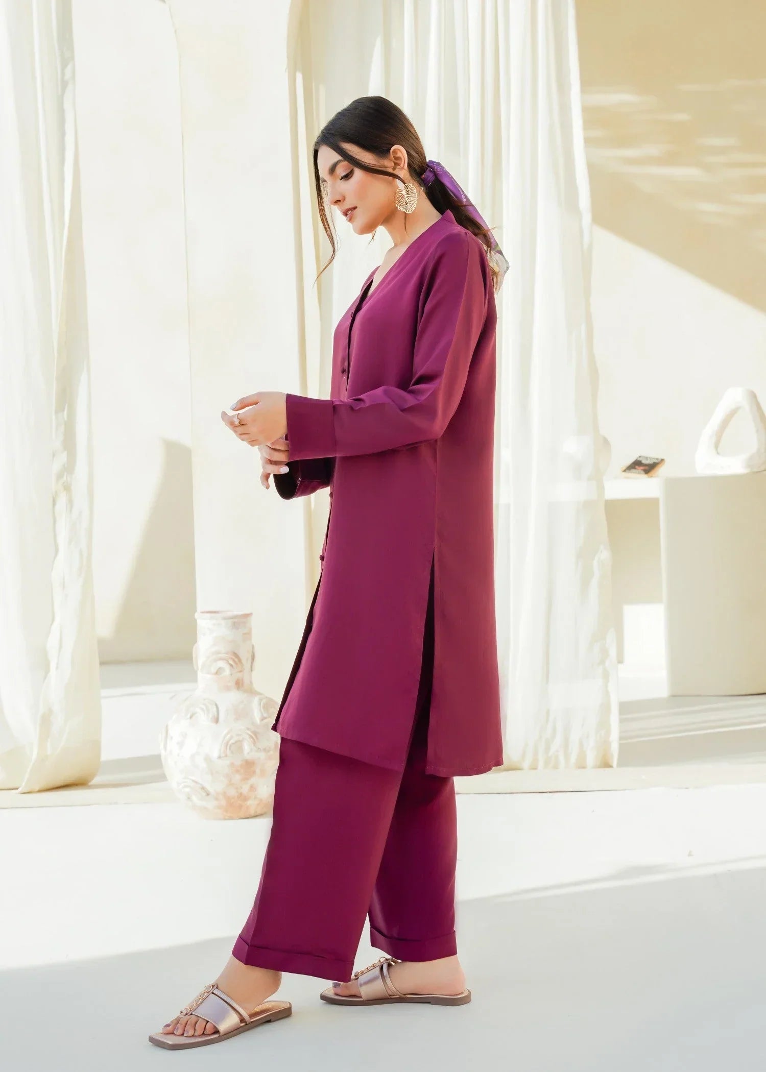 cotton silk Co ord Sets in Burgundy