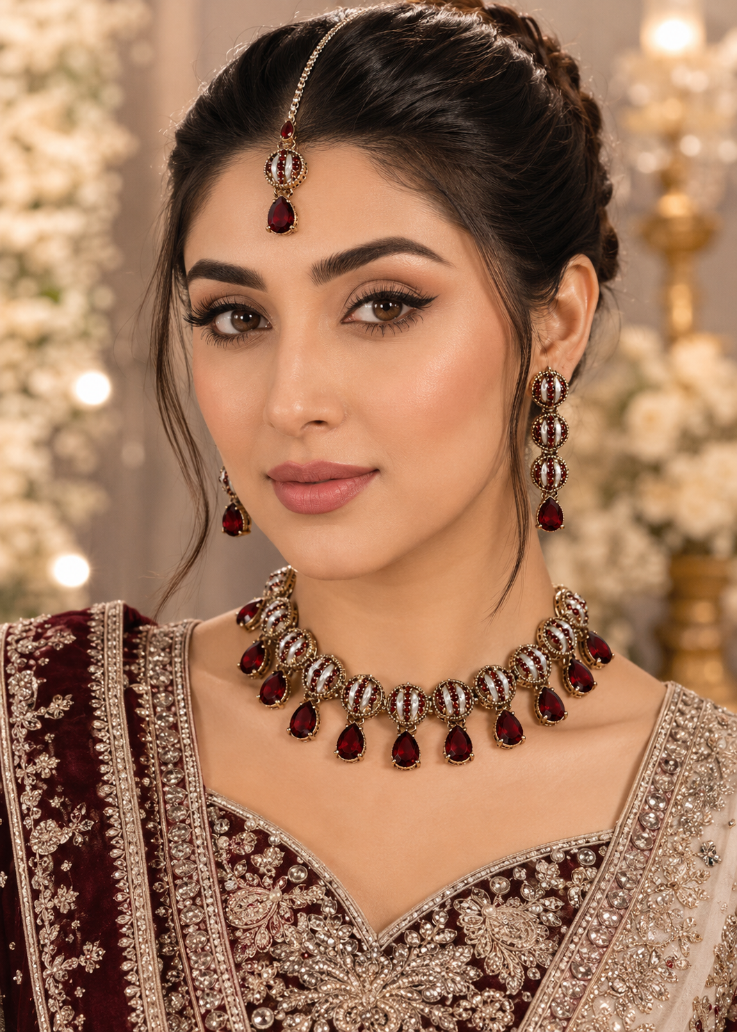 Jewelry Set in Maroon Color by - Trendy Women Jewelry Set HEN2524