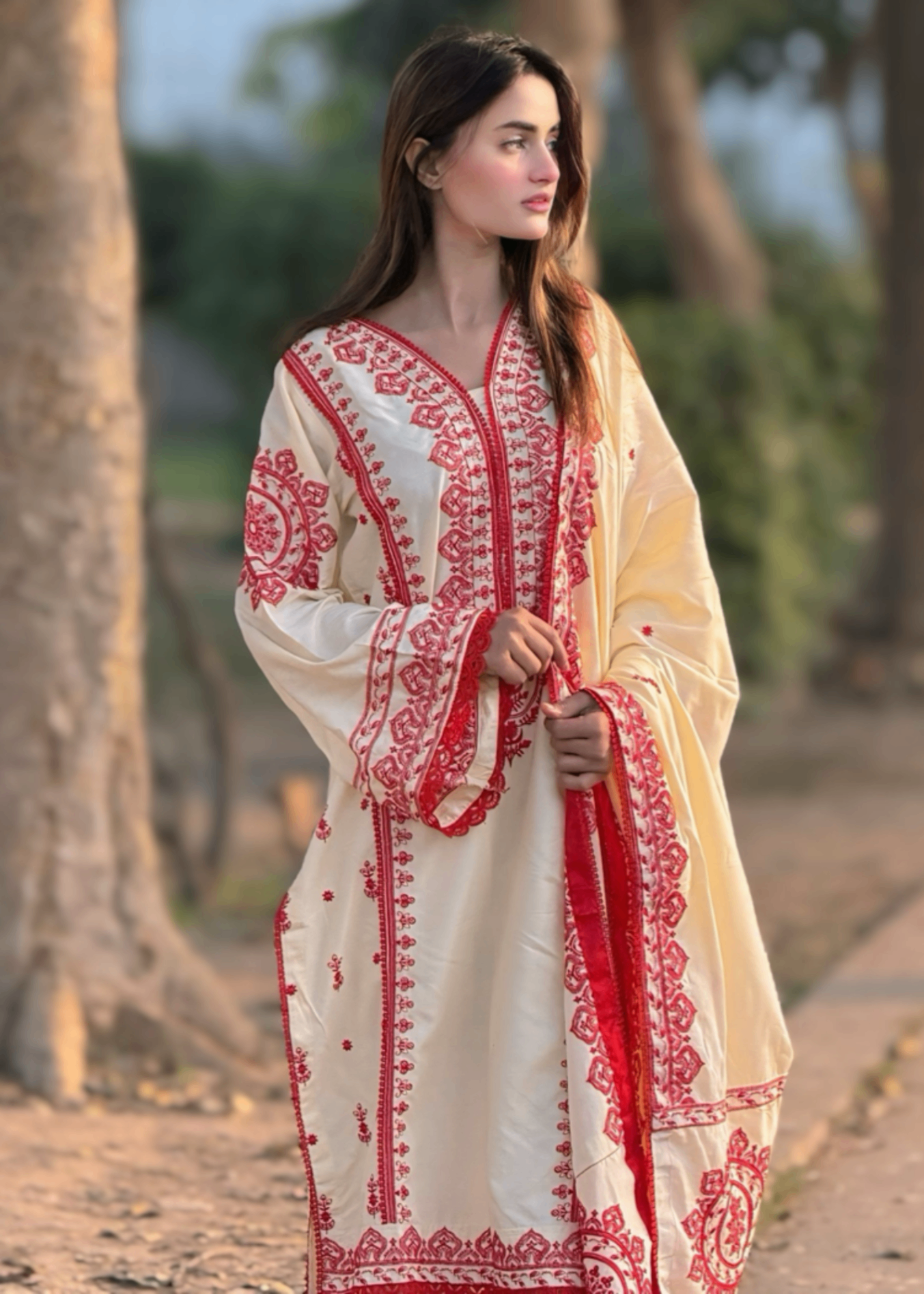 linen Kurta Set in Cream