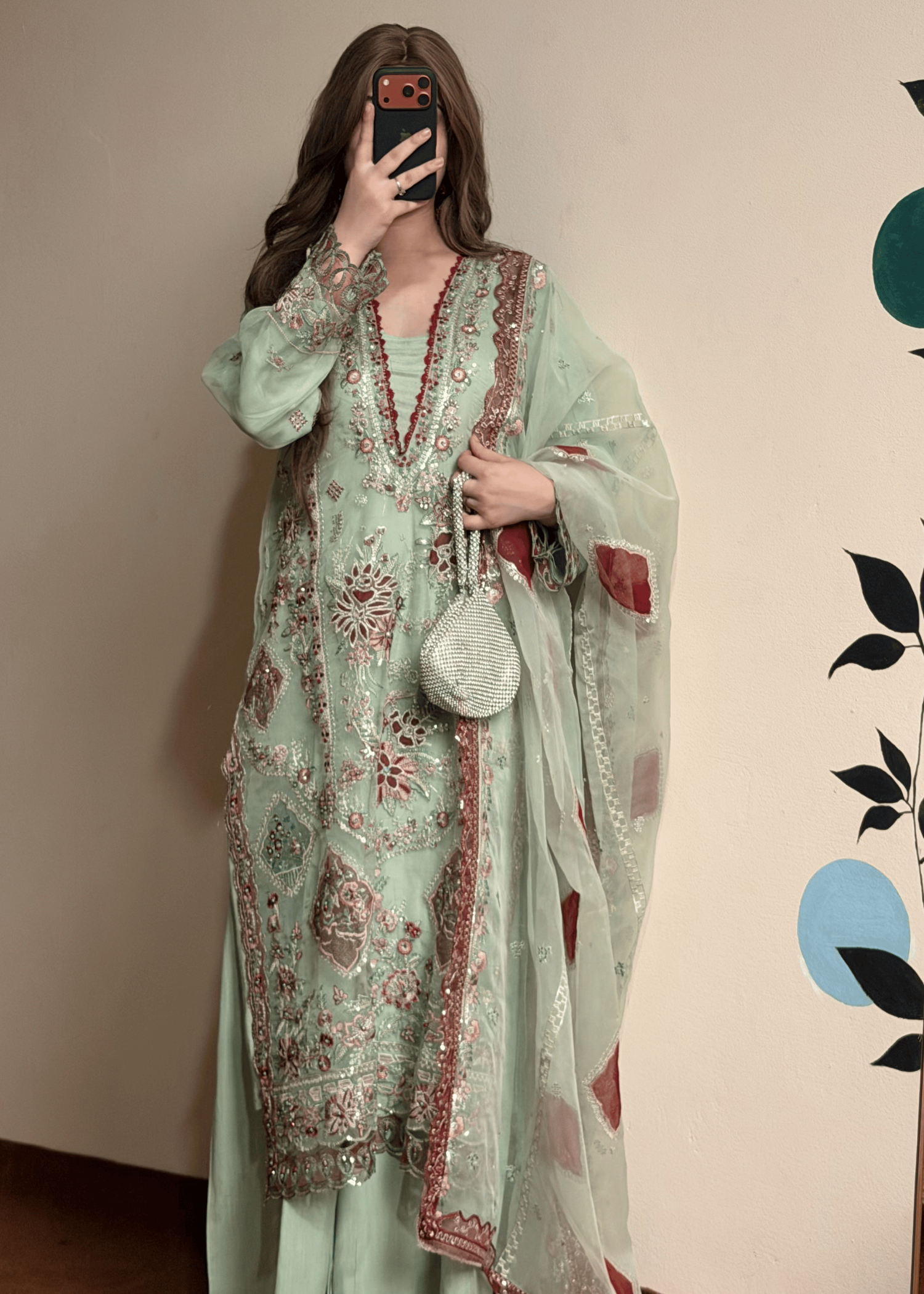 zari organza Sharara in Pistachio green