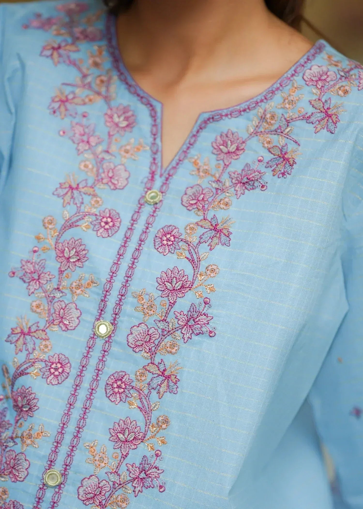 textured lawn Kurta Set in Powder blue