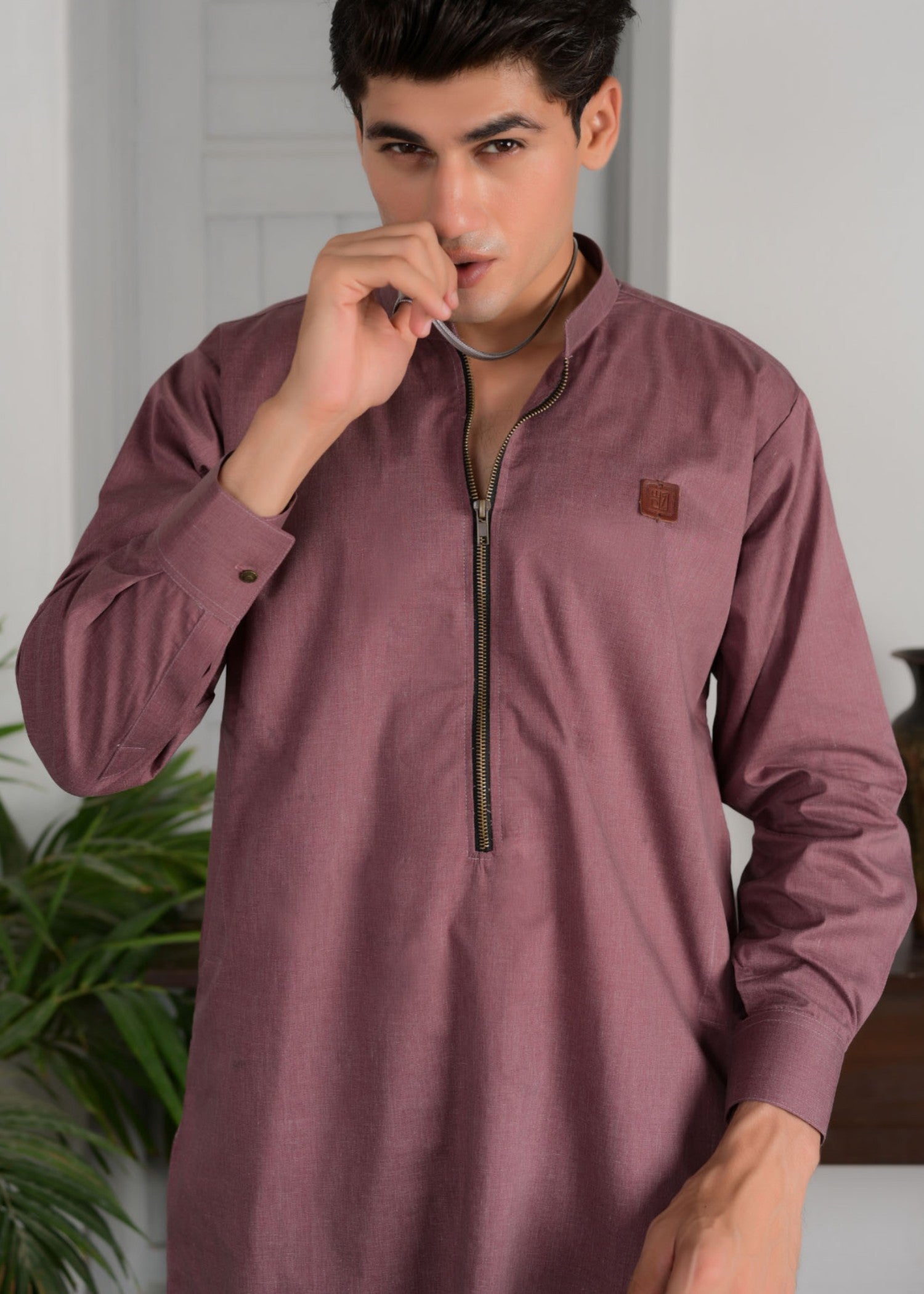 irish linen Kurta Set in Maroon