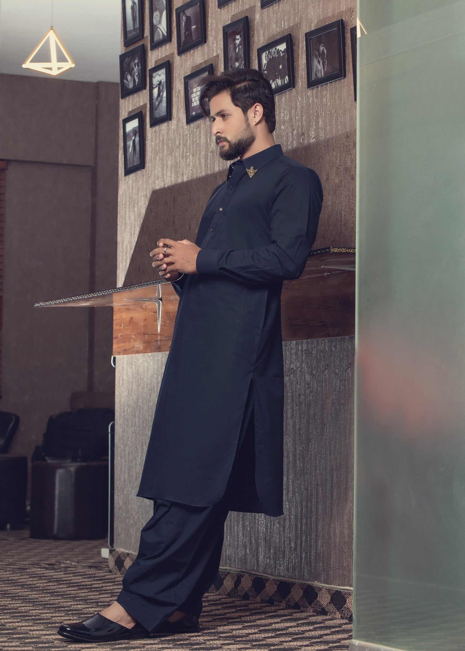 cotton satin Shalwar Kameez in Navy blue