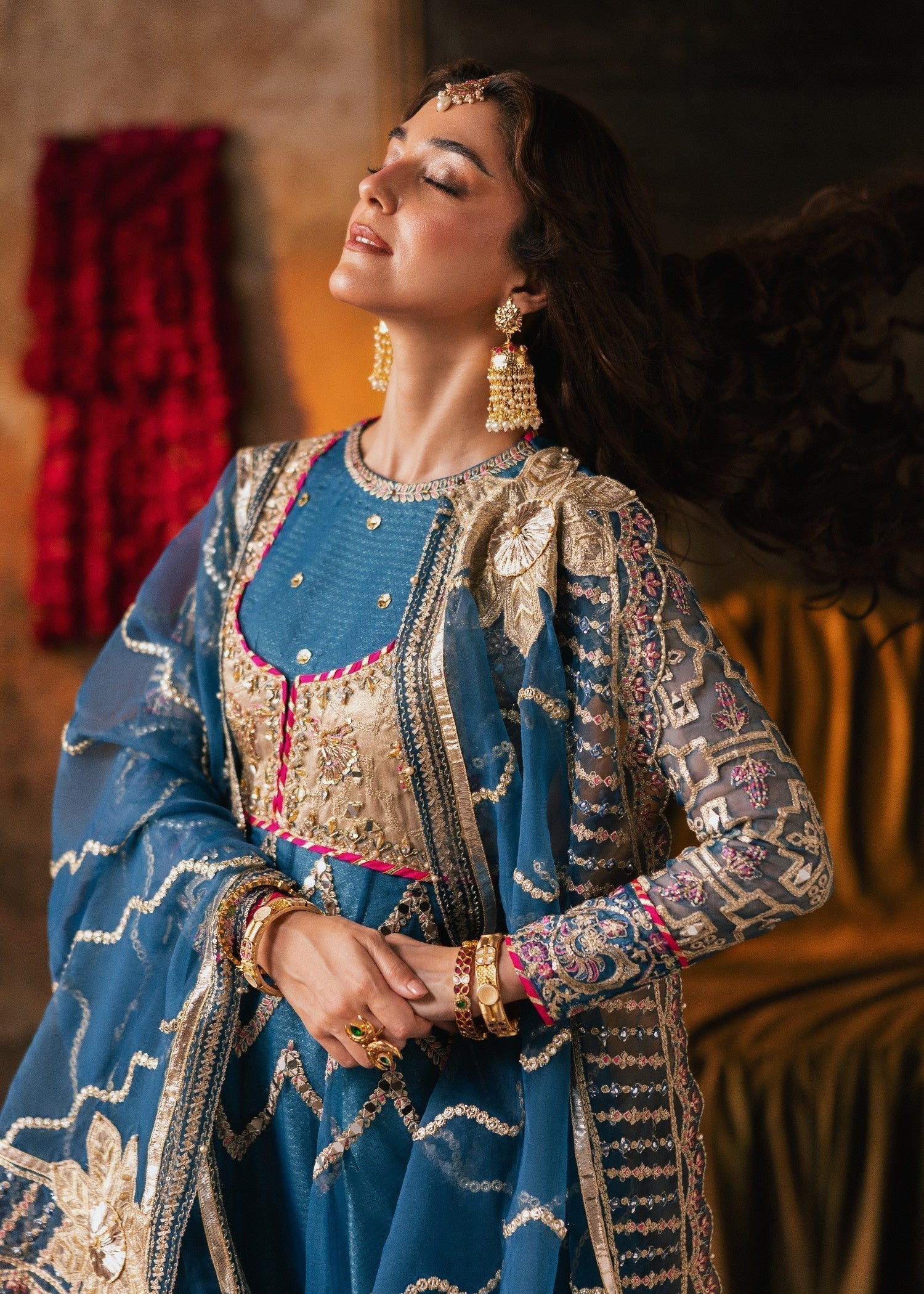 organza Pishwas in Blue