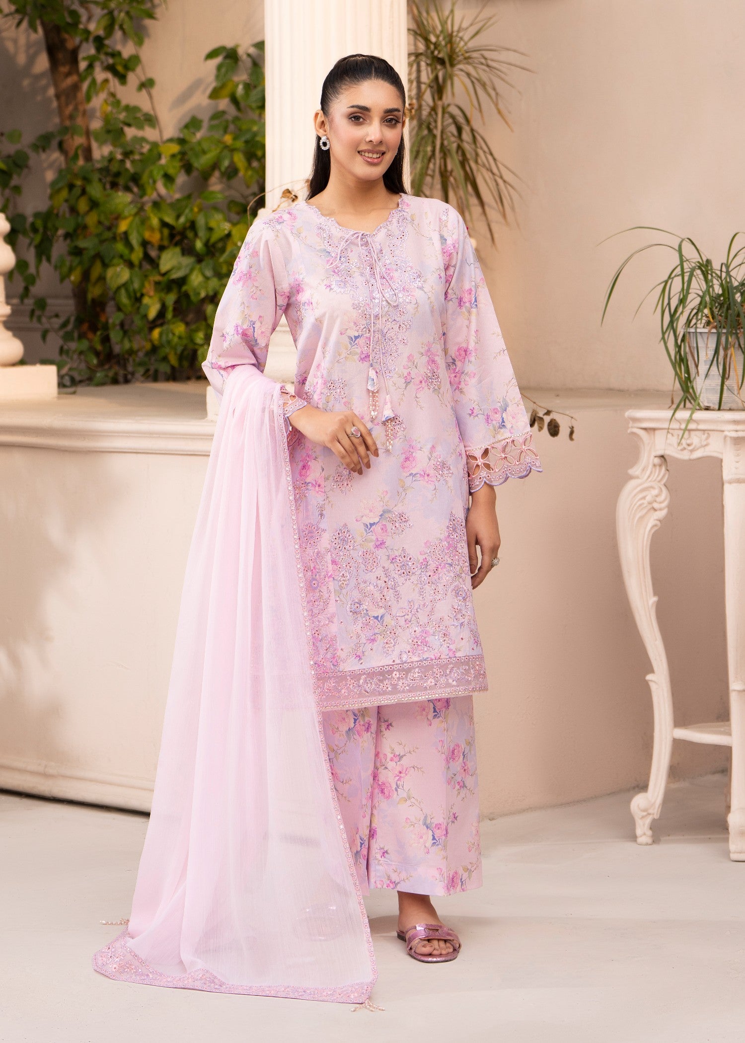 cambric Kurta Set in Lavender
