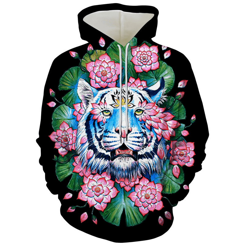 Men'S Tiger Series 3D Printing Hooded Loose Sweater