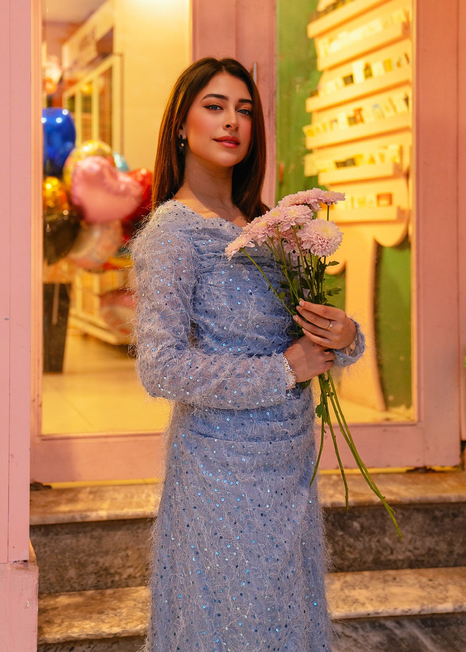 georgette chiffon Dress in Powder blue