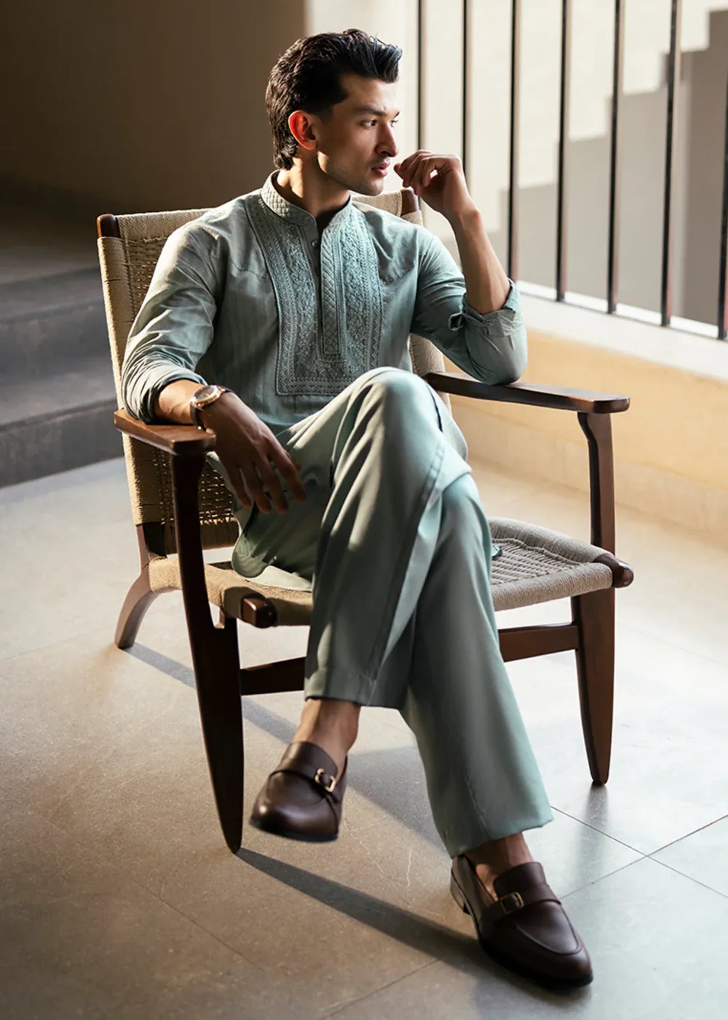 cotton dobby Kurta Set in Mint green