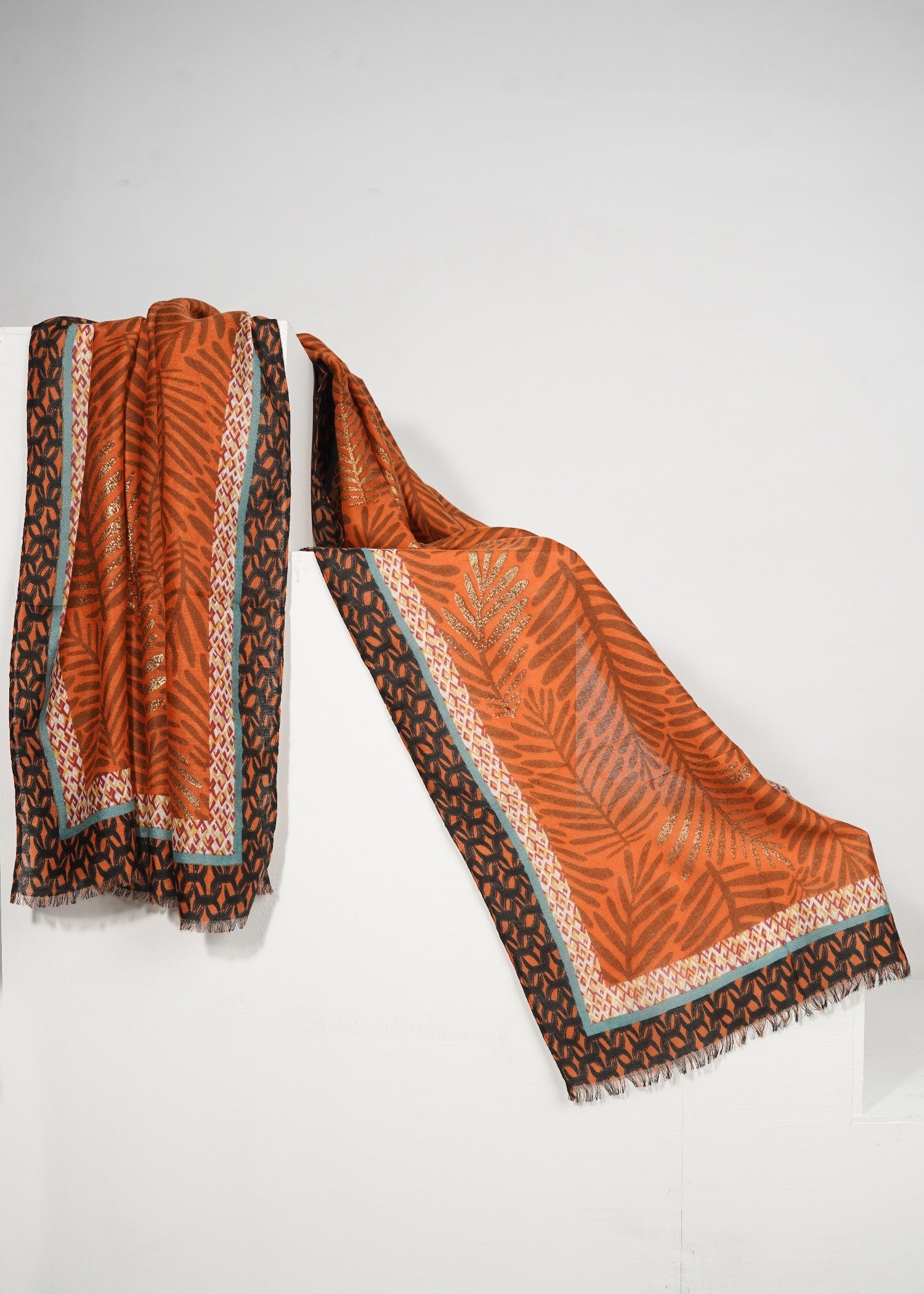 viscose Hijab in Multi, burnt orange