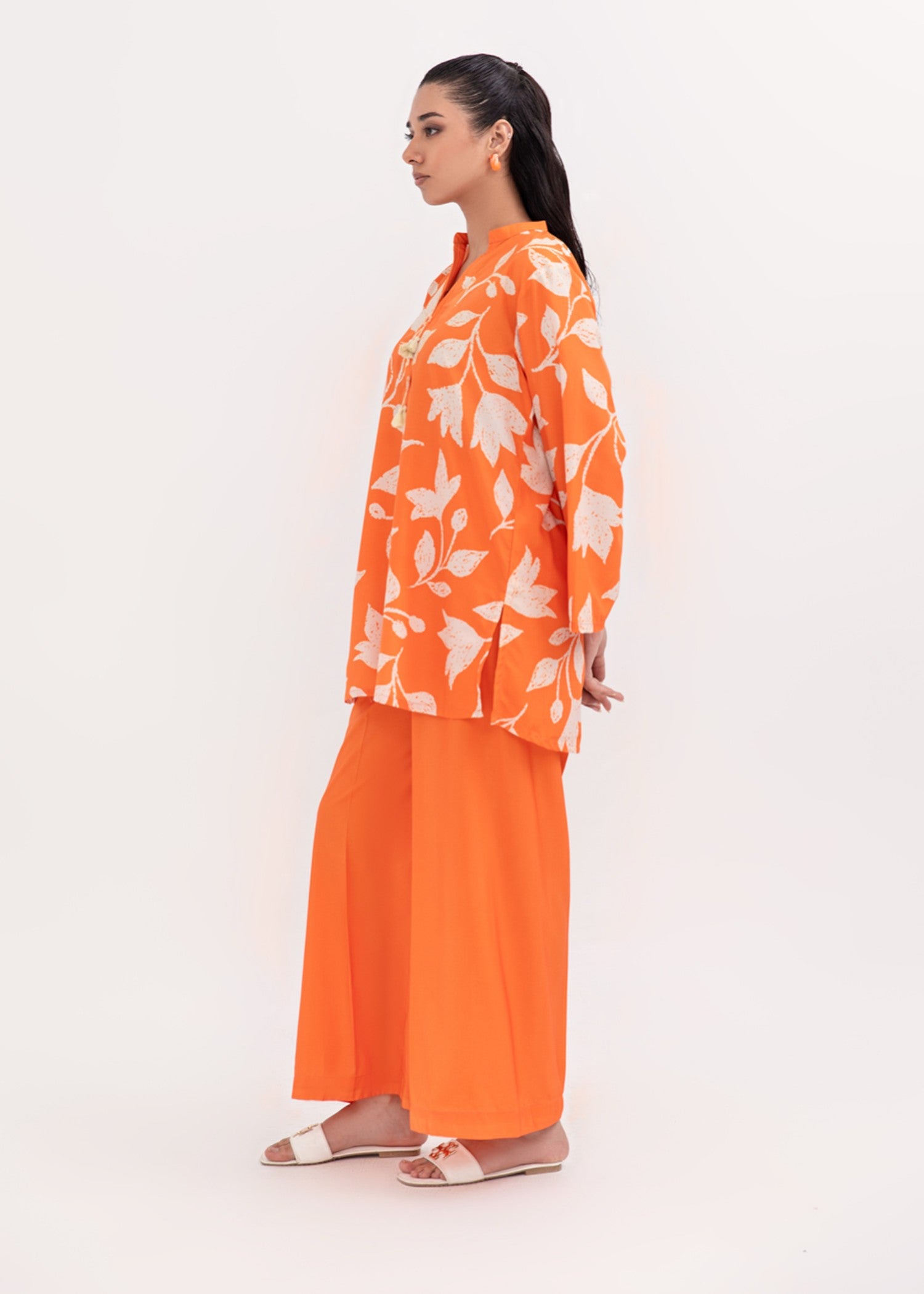 silk finish lawn Kurta Set in Pumpkin orange