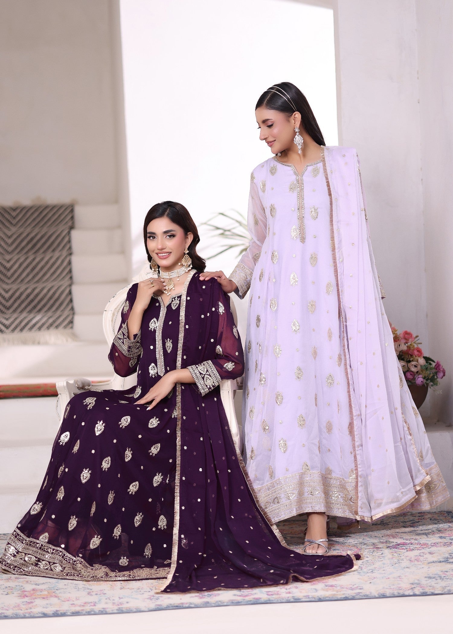 chiffon Pishwas in Purple