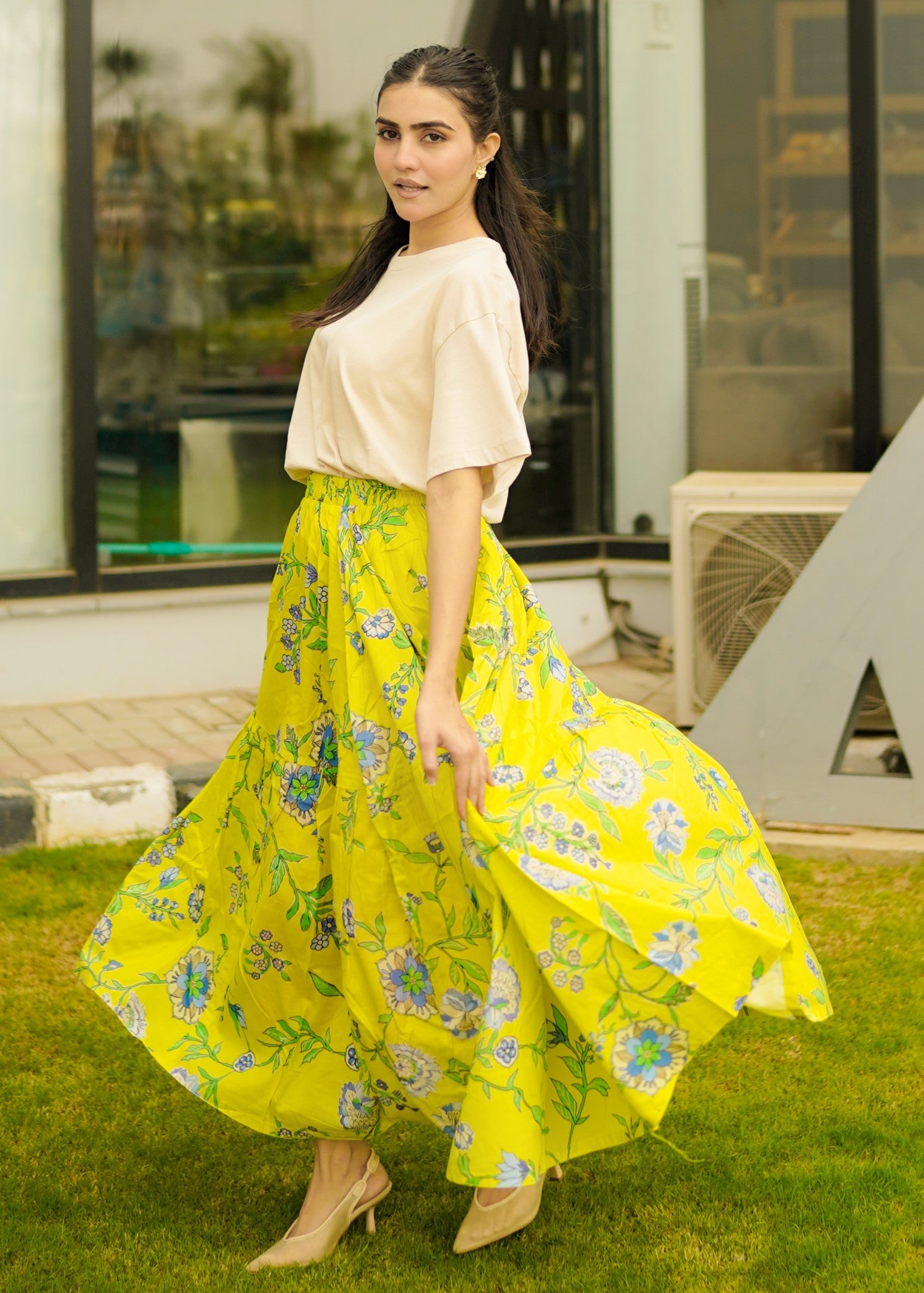 pure cotton Skirt in Chartreuse