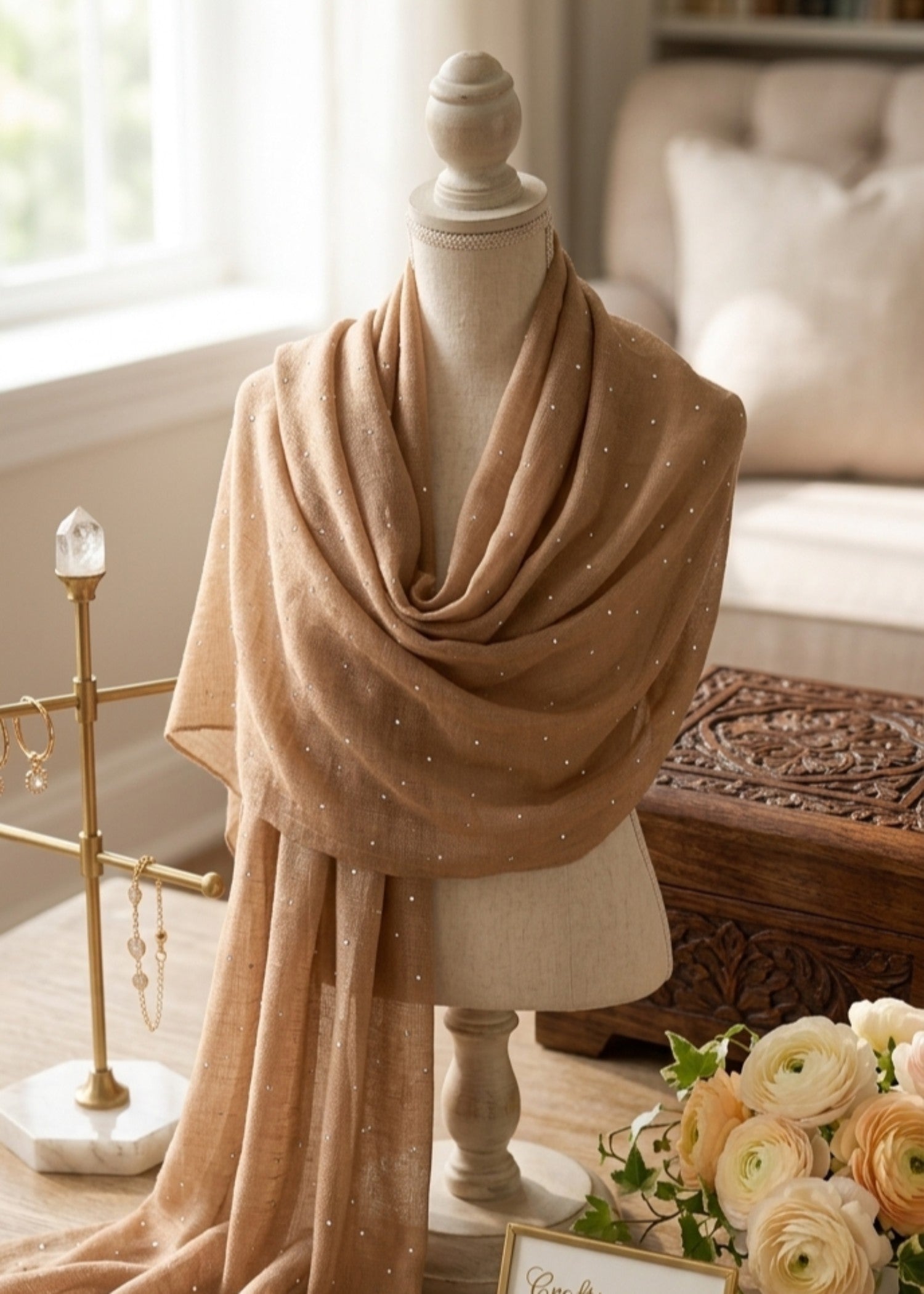 slub lawn Hijab in Camel brown