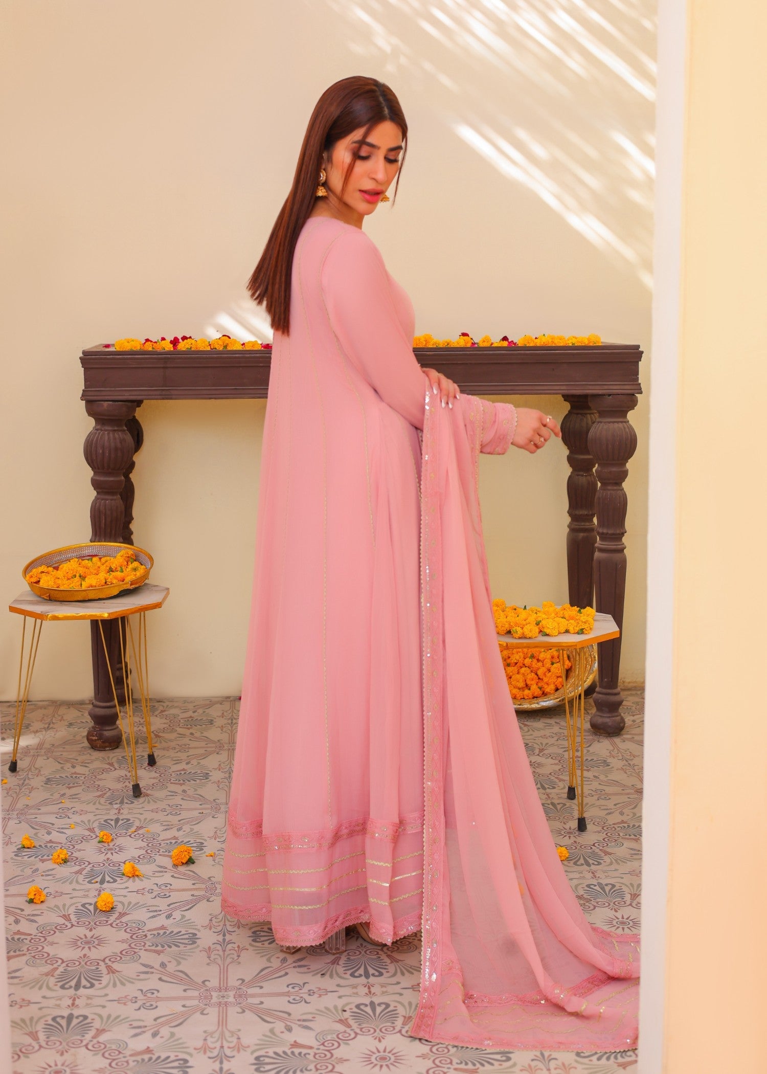 bemberg crinkle chiffon Maxi in Blush pink