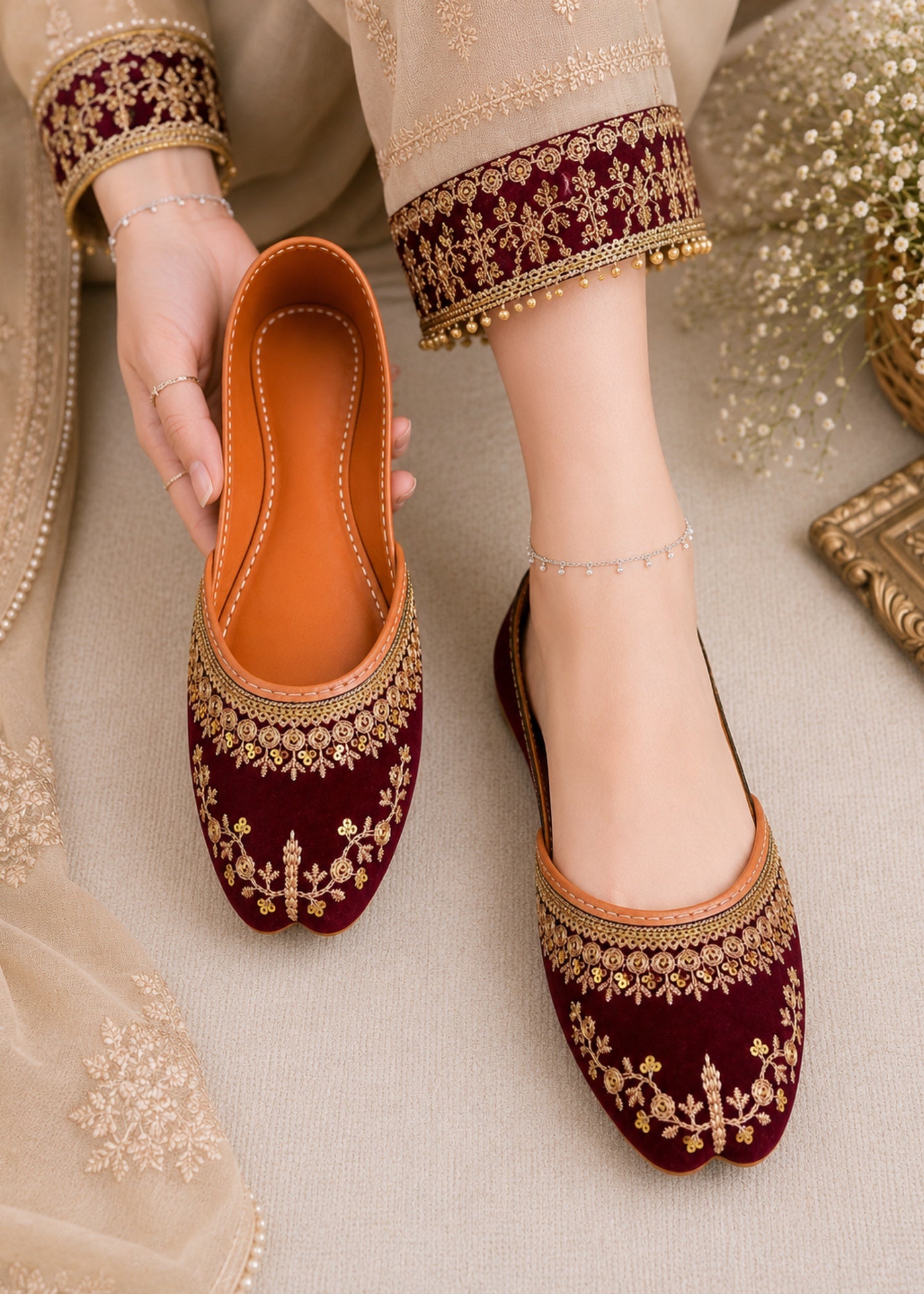 Khussa in Maroon by - High Quality Women Khussa OLX6854