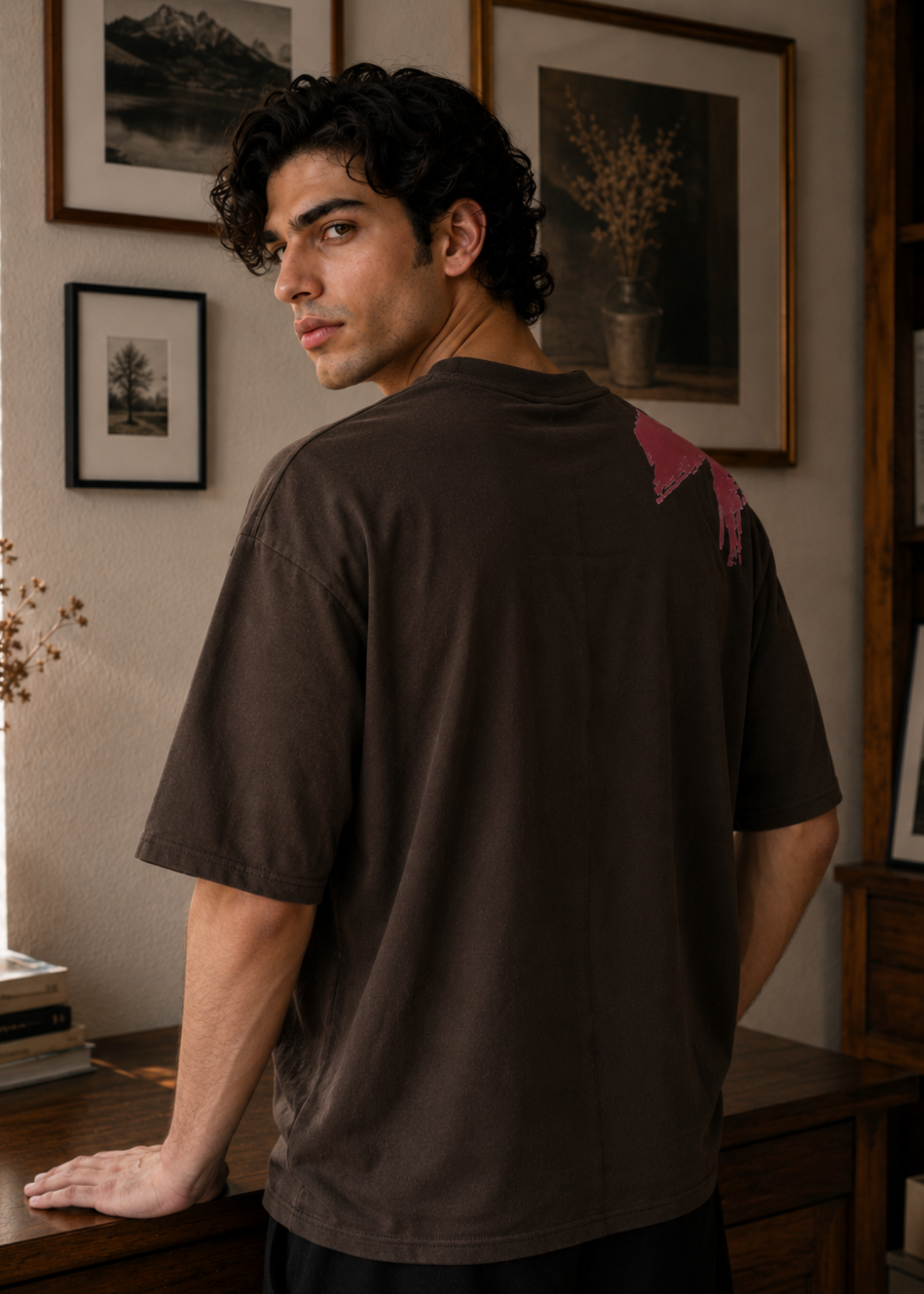 polycotton T Shirt in Dark brown