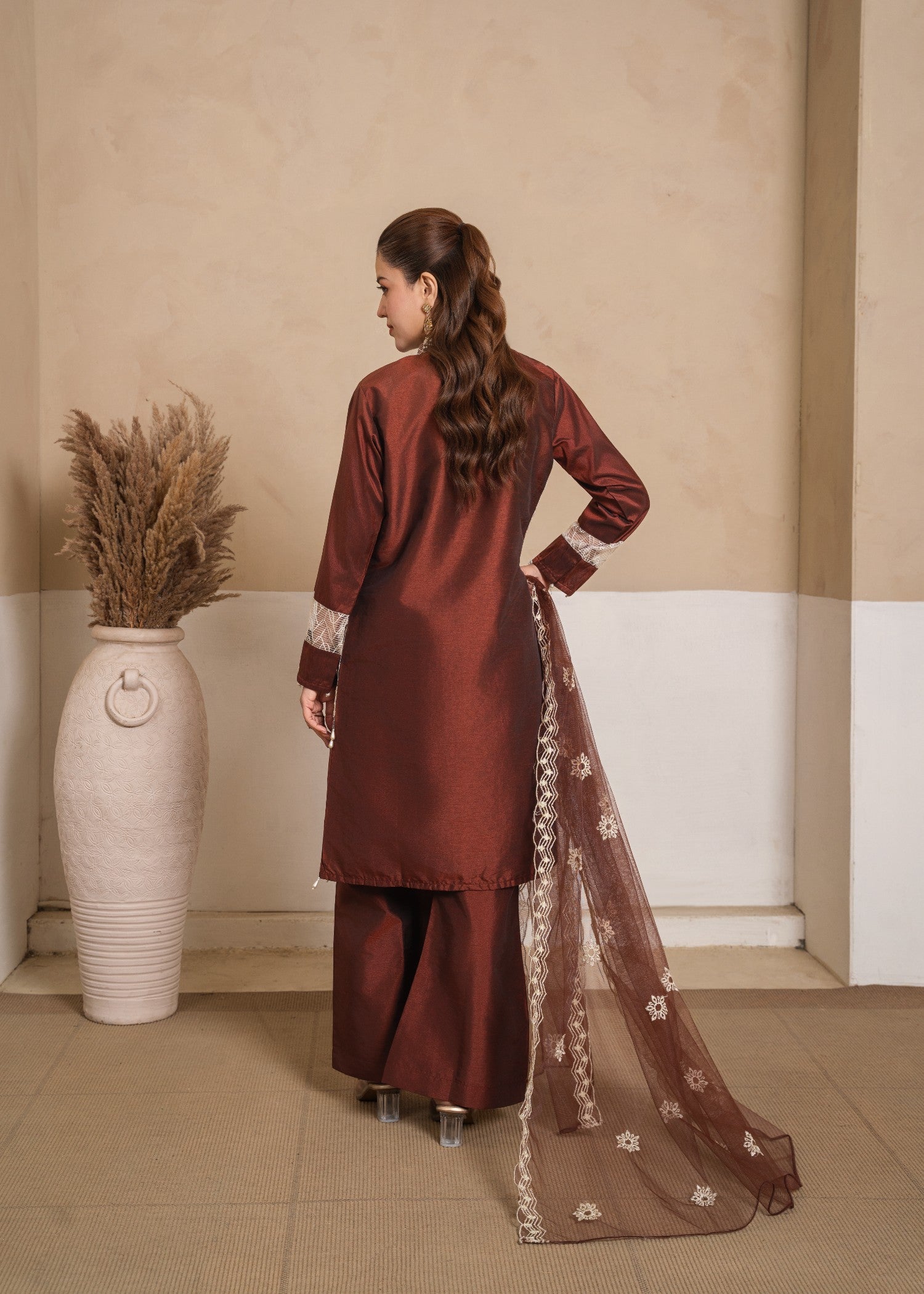 korean raw silk Gown in Brown