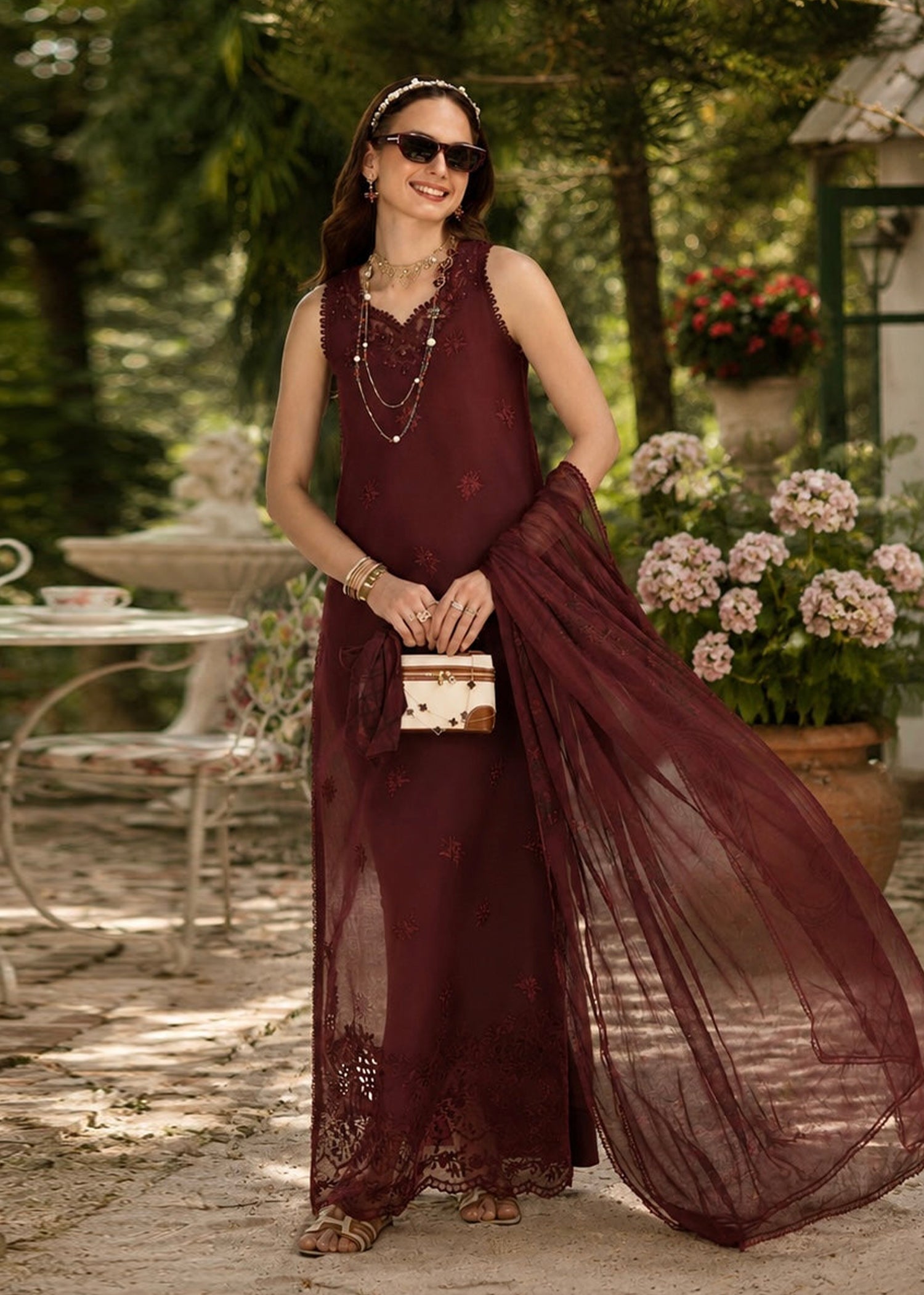lawn Unstitched in Burgundy