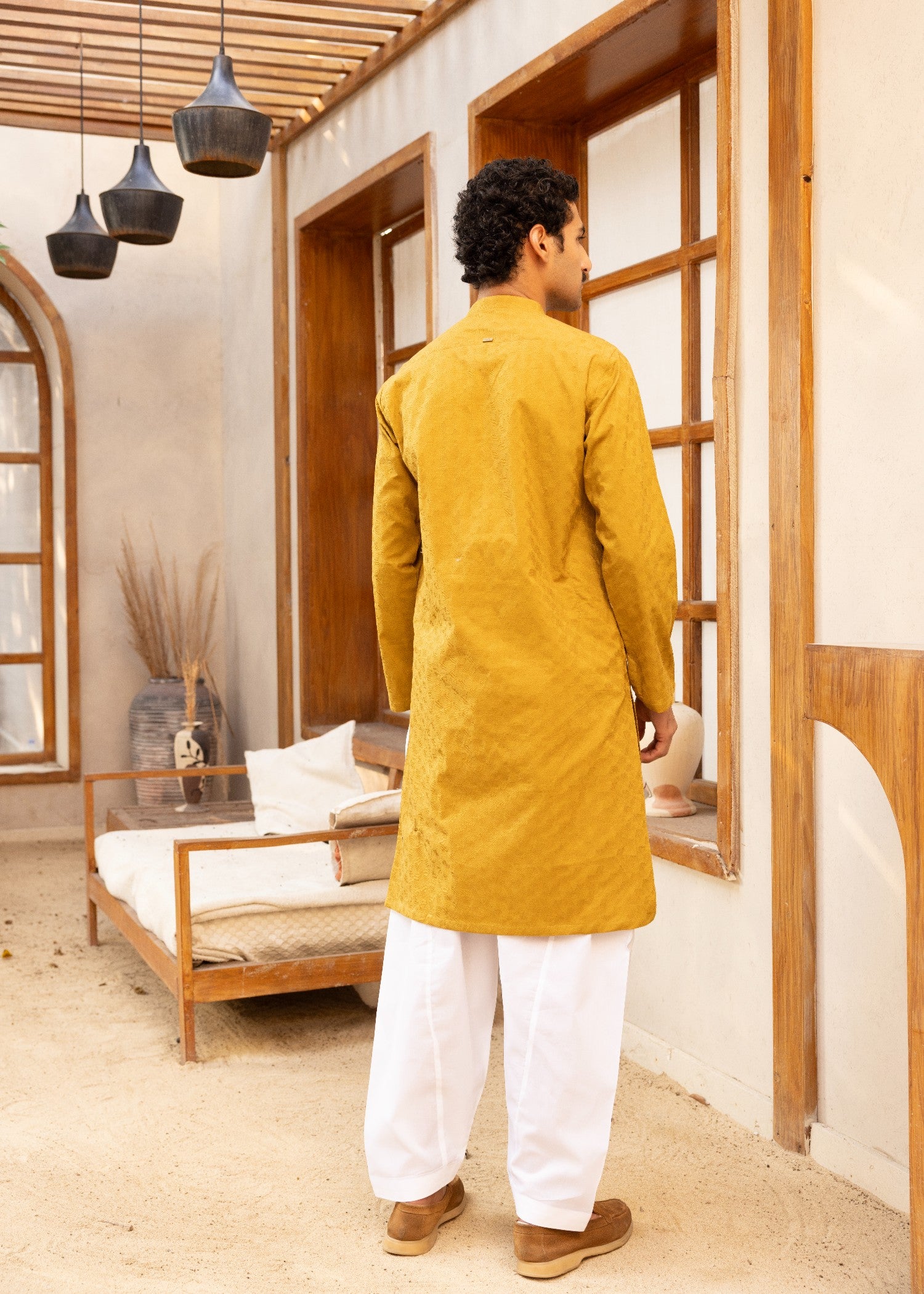 schiffli Kurta in Mustard