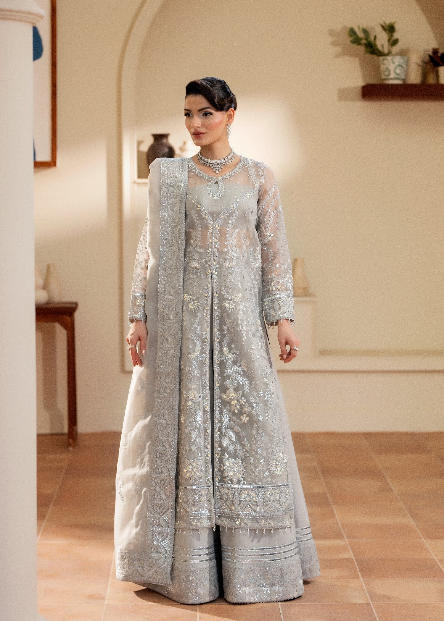 organza Sharara in Pastel grey