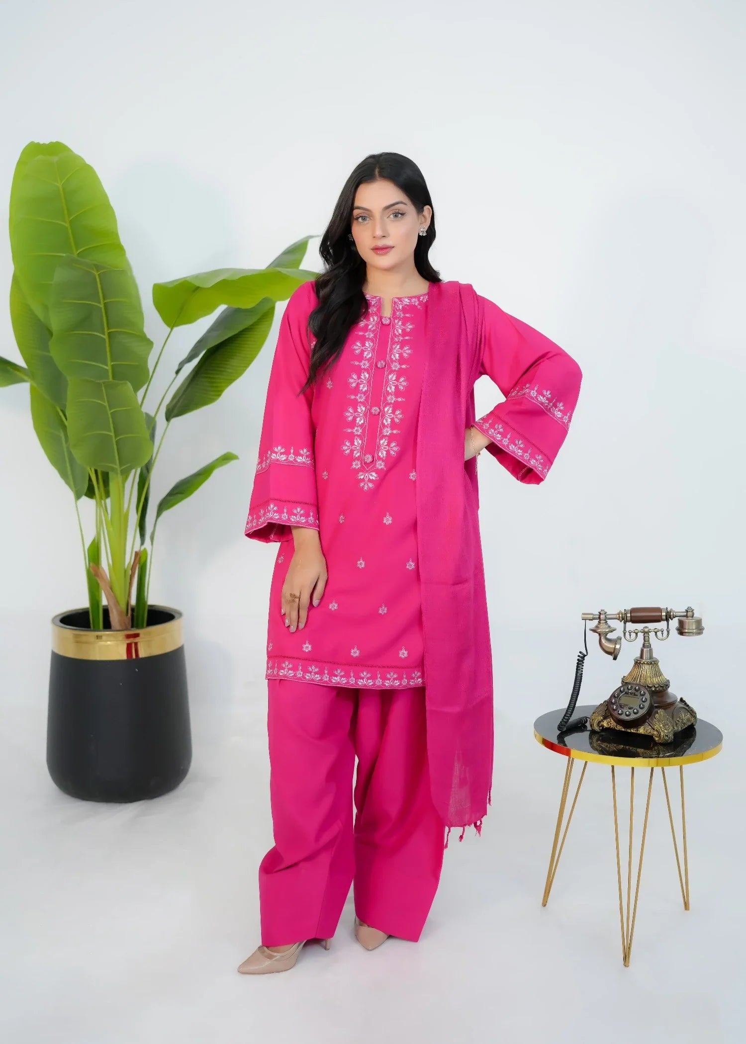 dhanak Kurta Set in Shocking pink