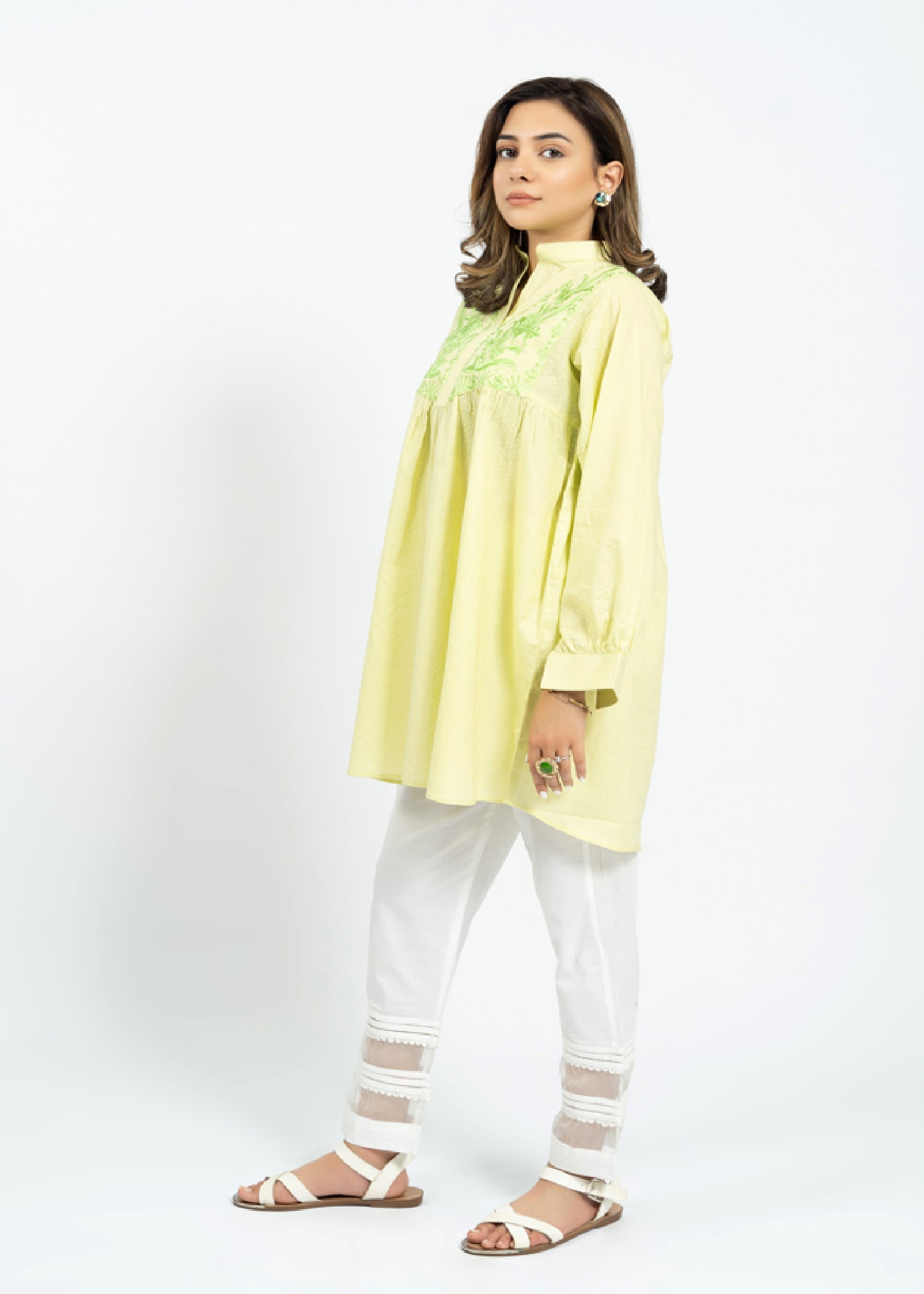 cotton Short Frock in Key lime