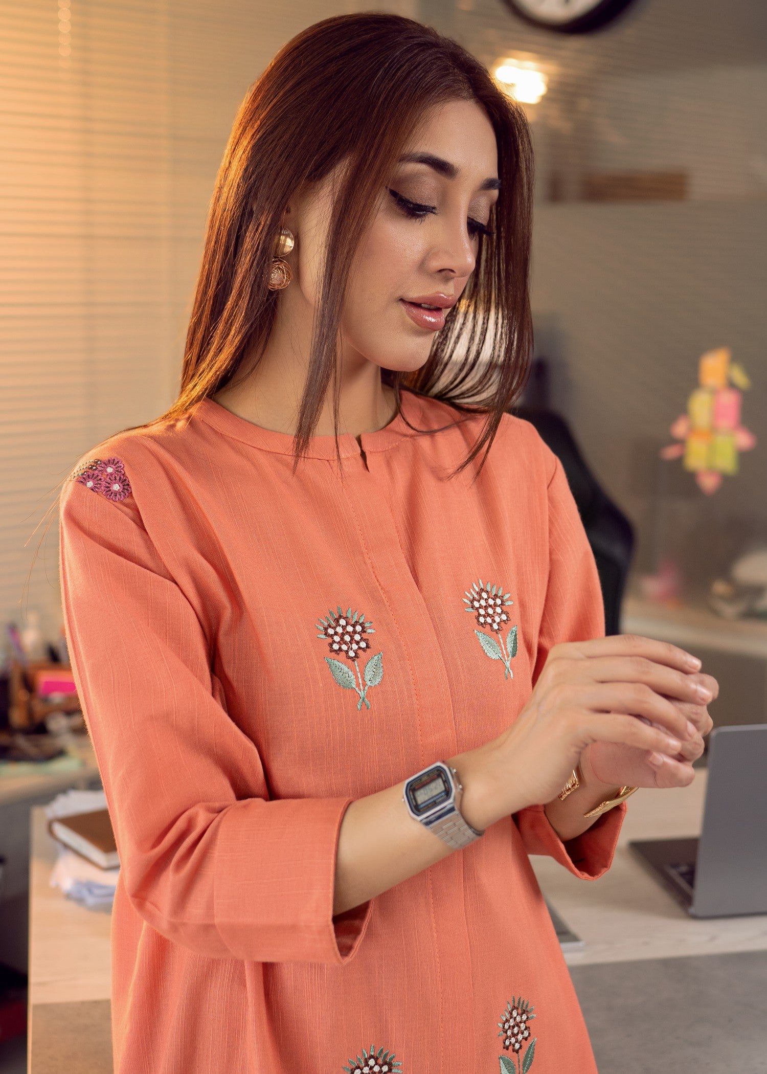 slub khaddar Kurta Set in Mustard, tea rose pink