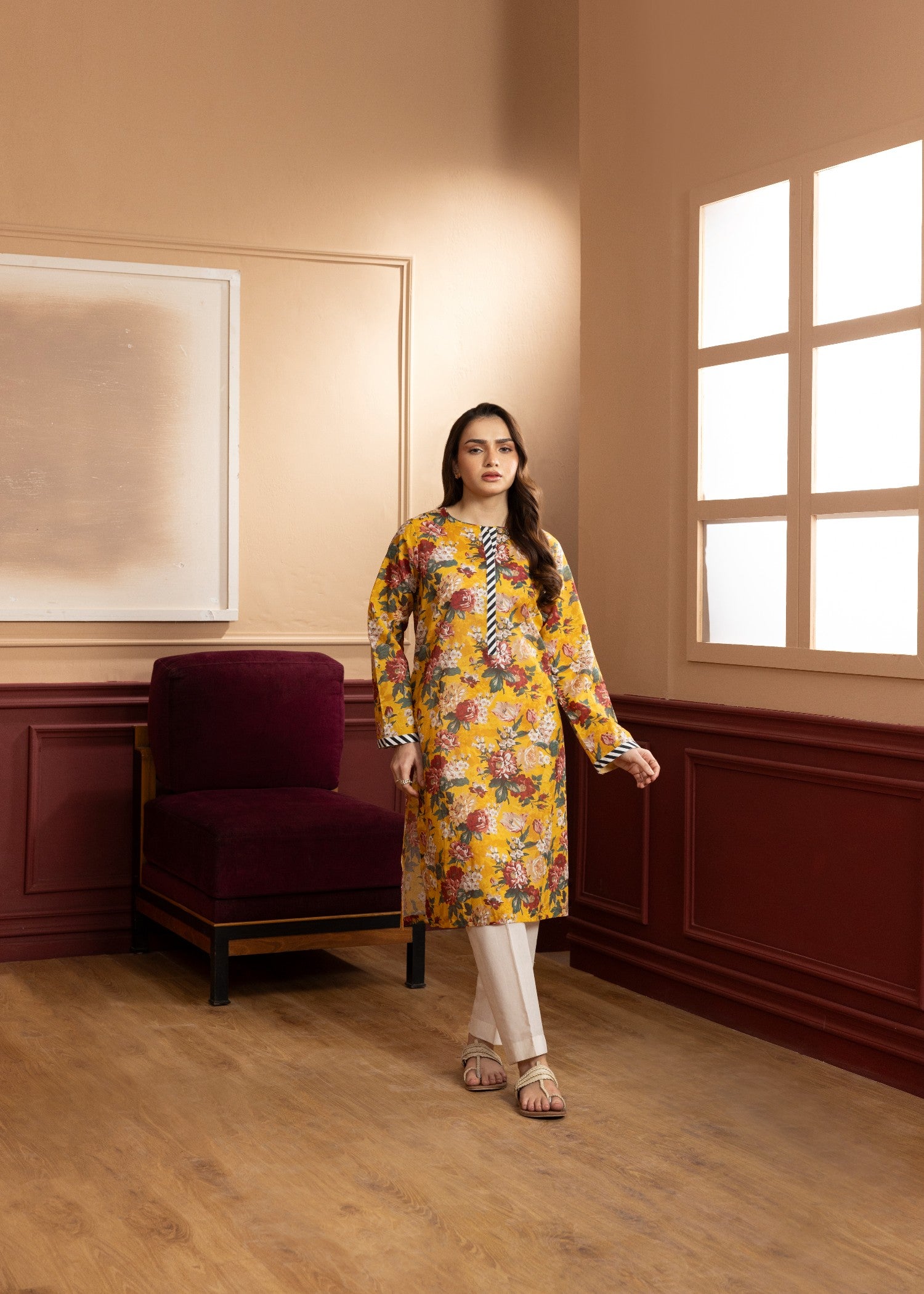lawn Kurti in Mustard