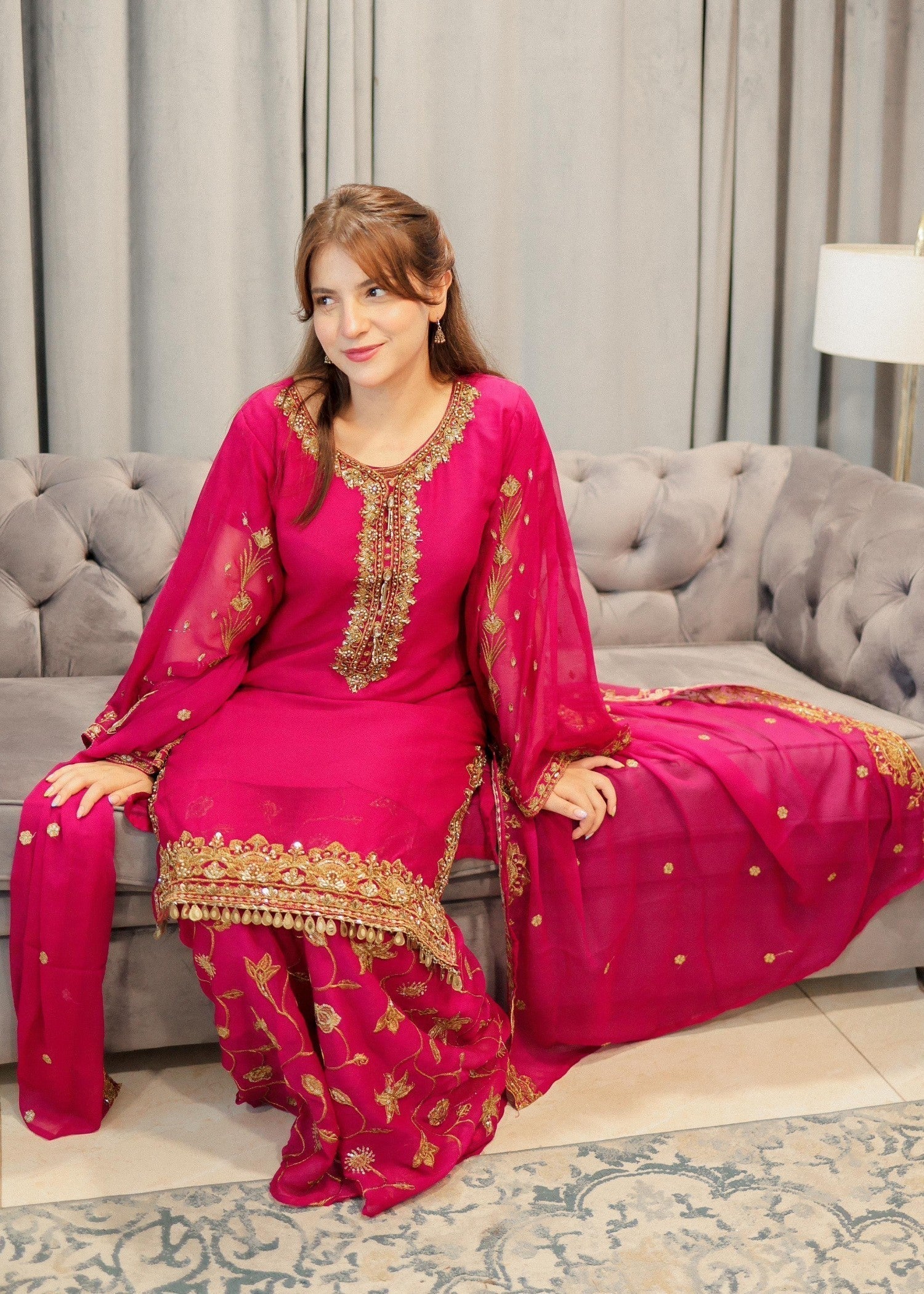 chiffon Kurta Set in Pink