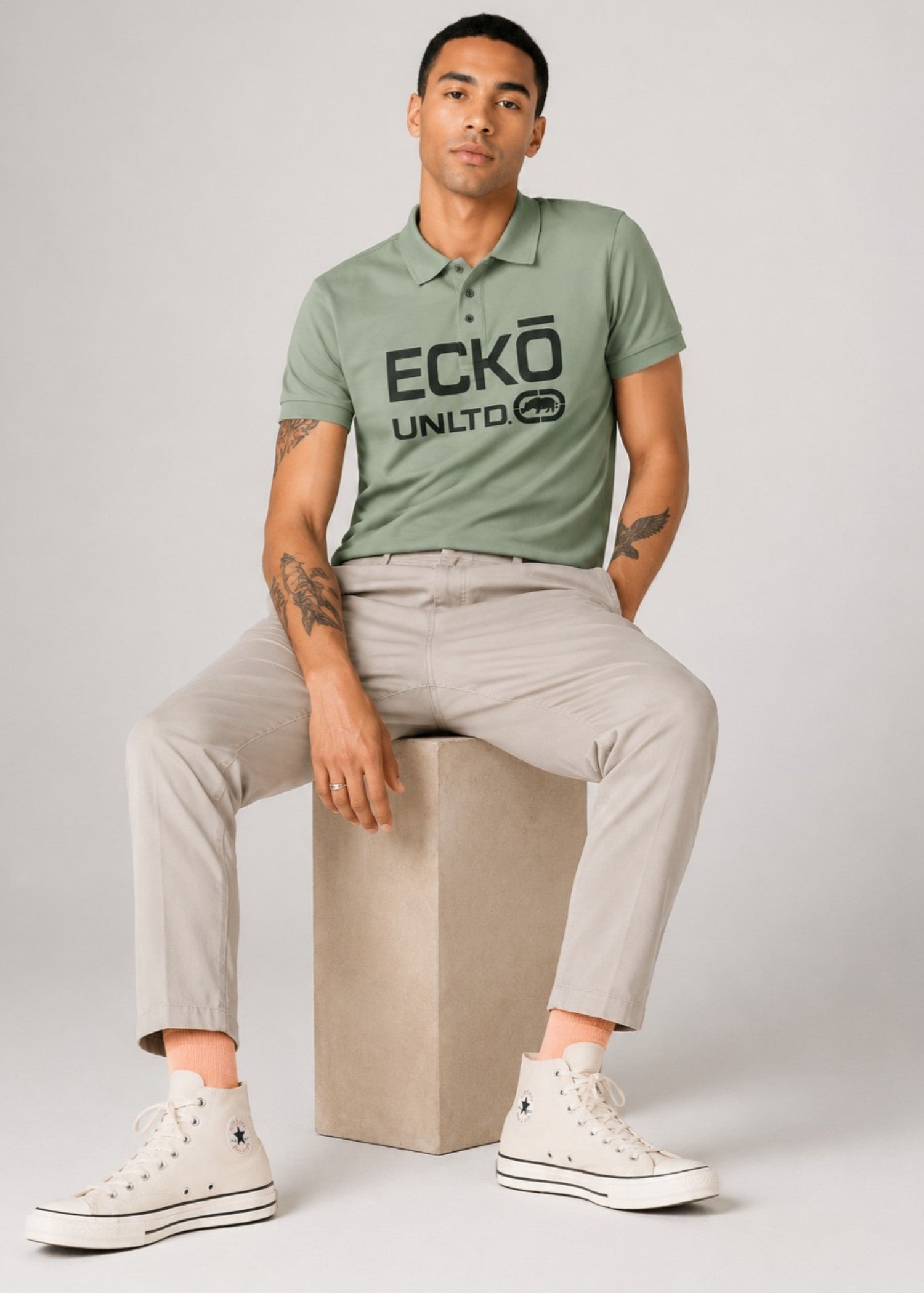 cotton jersey Polo Shirt in Moss green