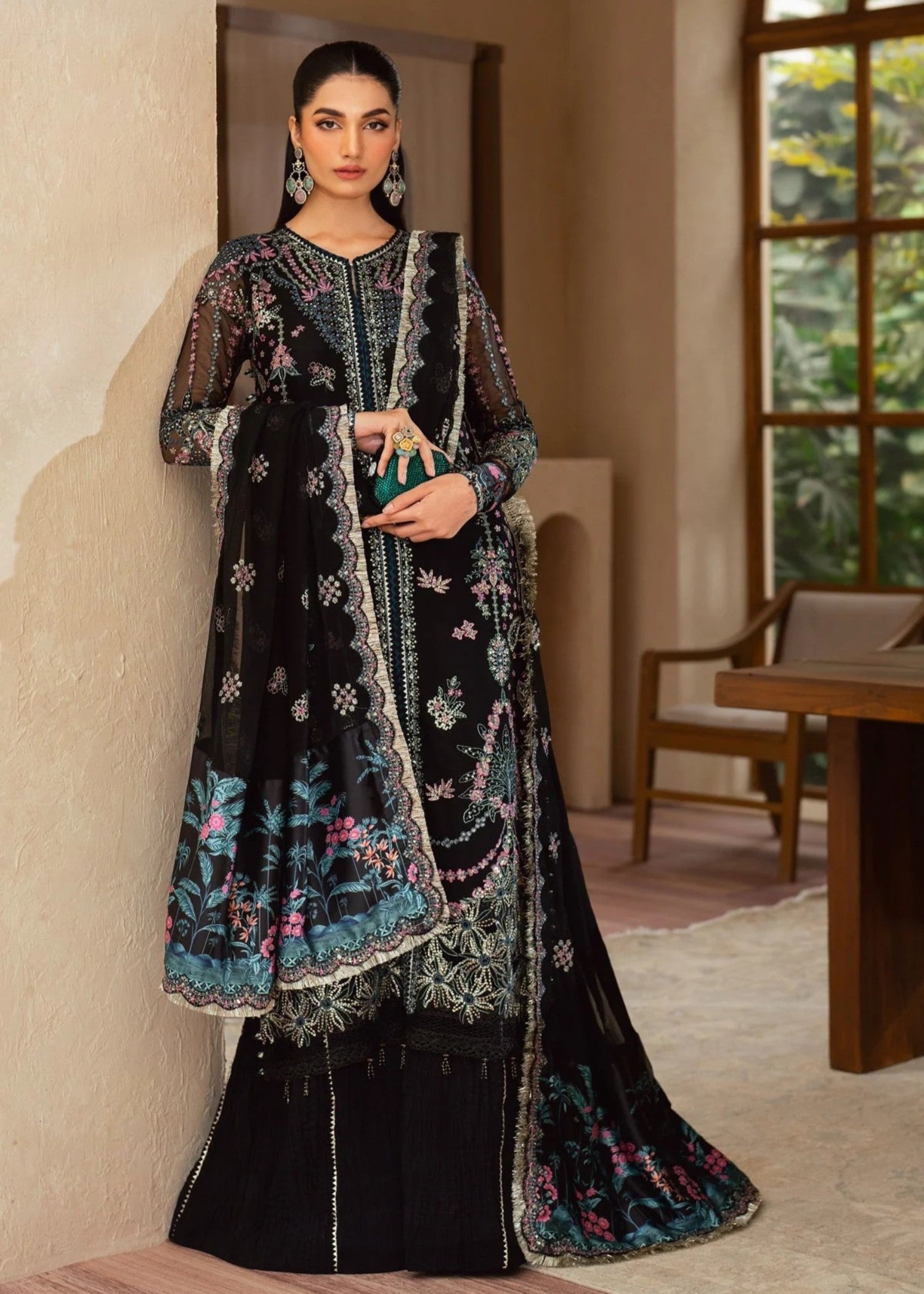 chiffon Lehenga in Black