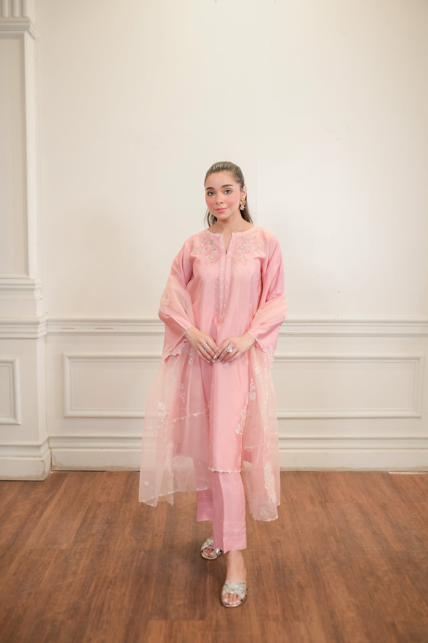 cotton net Kurta Set in Pink