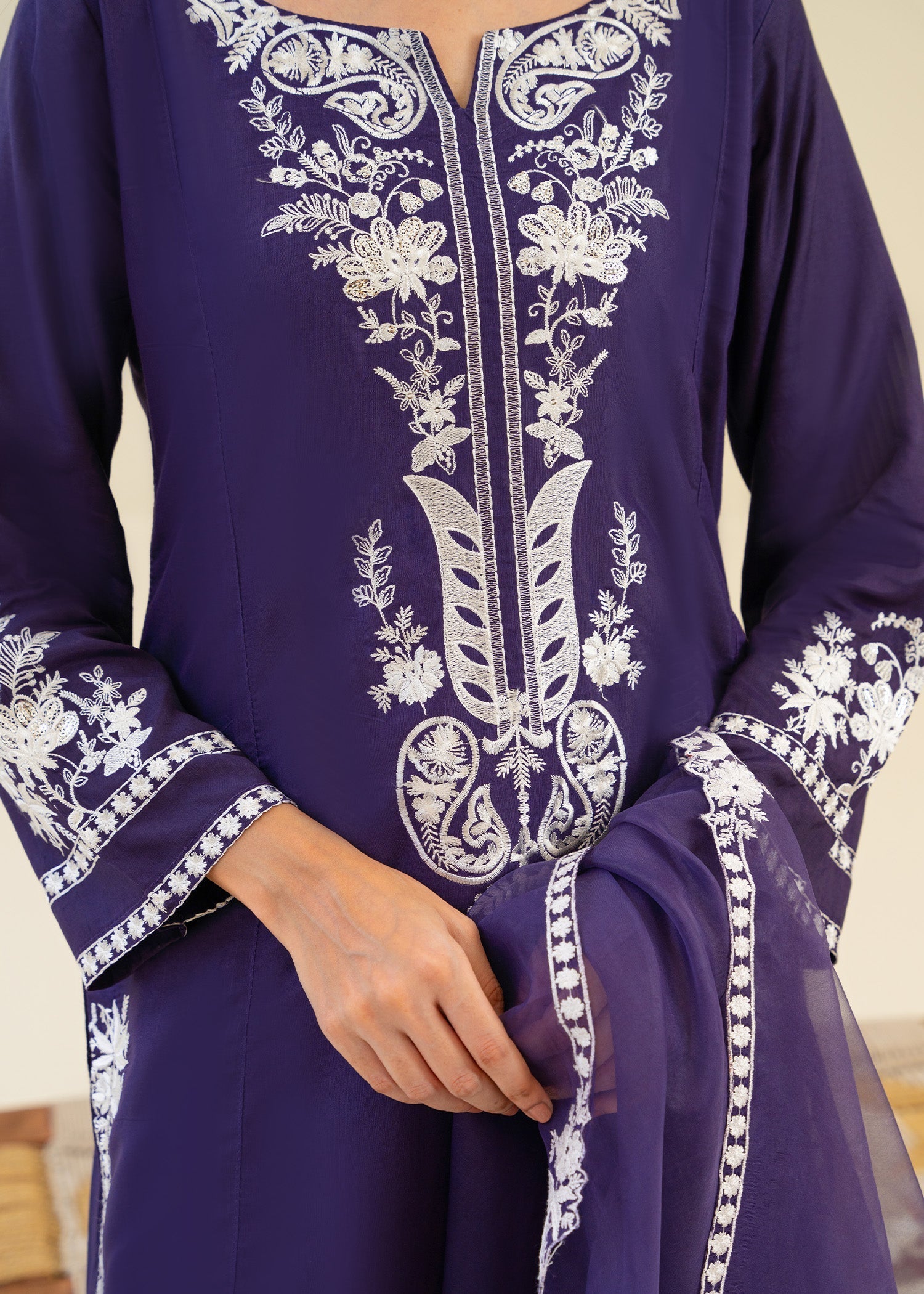 viscose raw silk Kurta Set in Purple