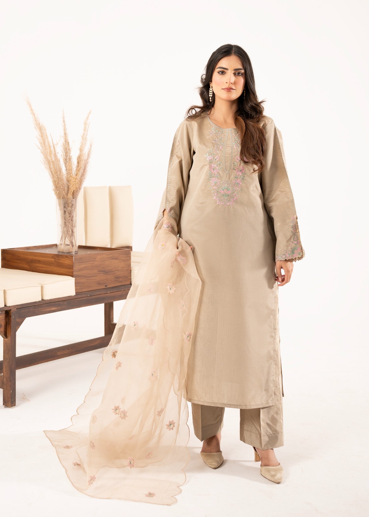 pk raw silk Kurta Set in Beige