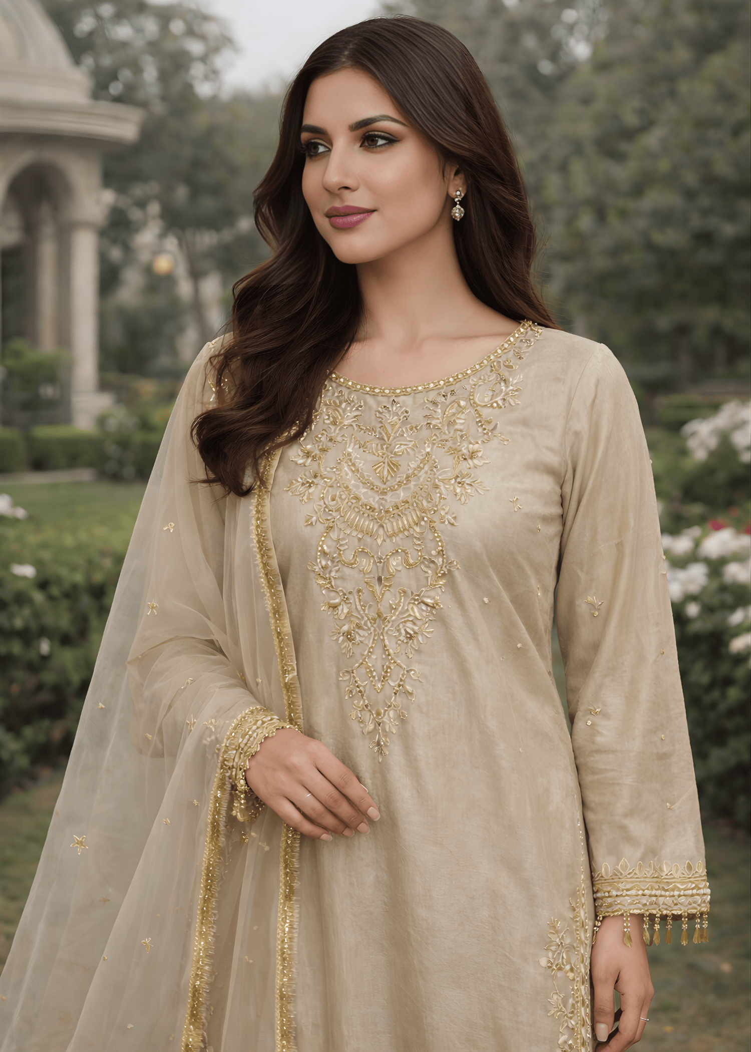 silk Sharara in Beige