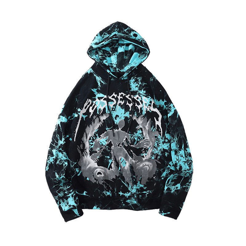 Dark Abstract Pattern Printed Casual Hooded Sweatshirt