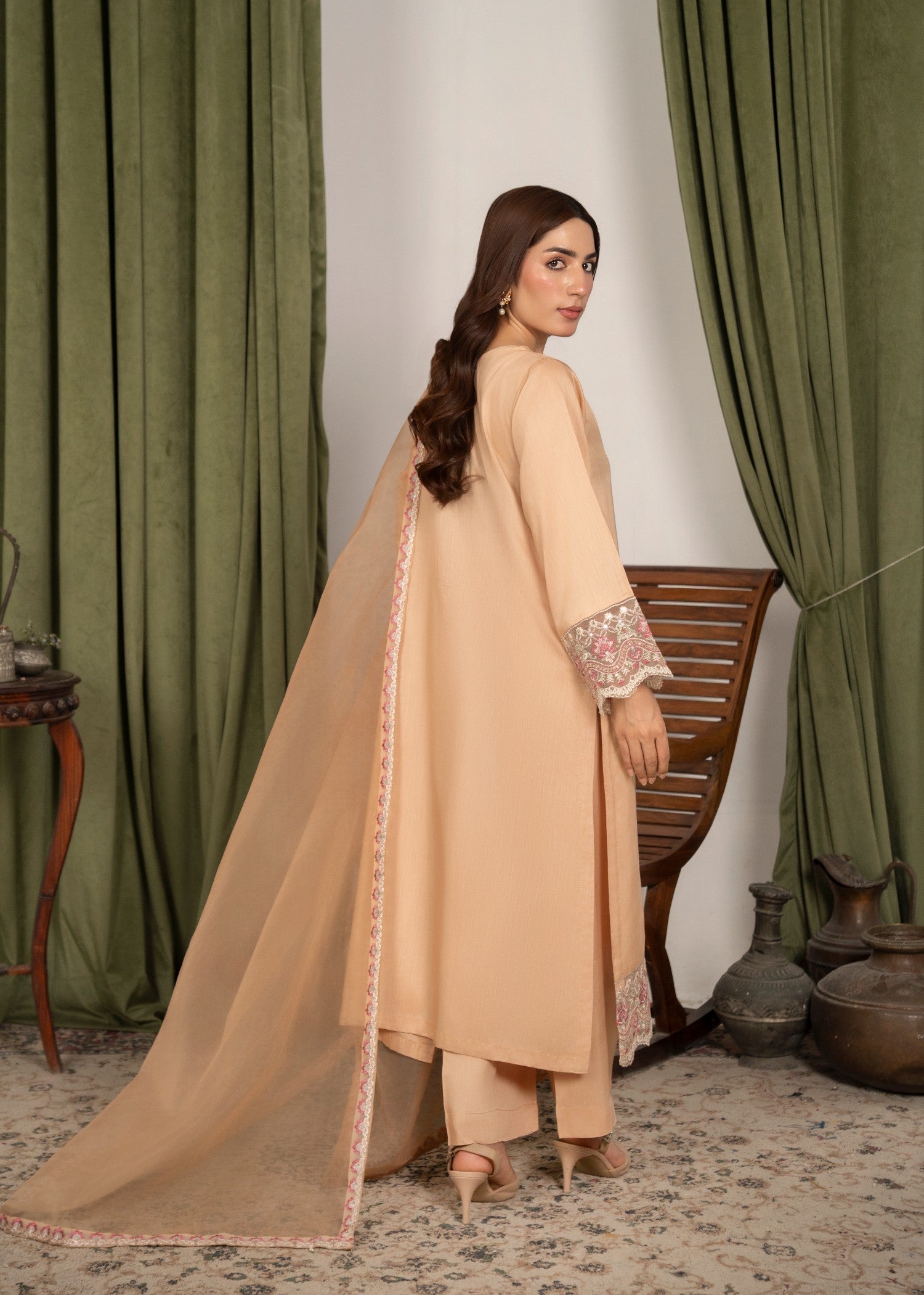 viscose raw silk Kurta Set in Marmalade orange