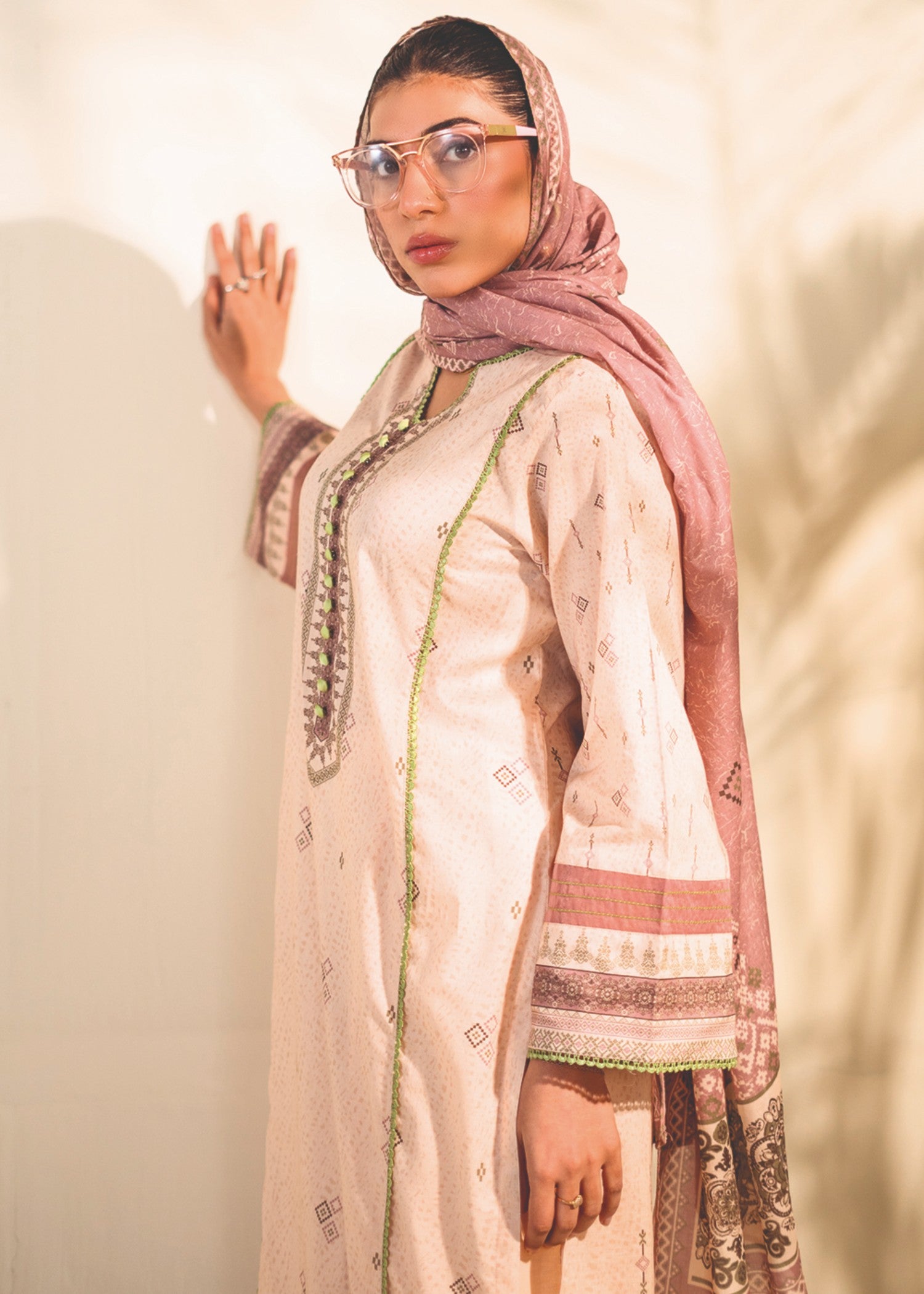 lawn Kurta Set in Beige